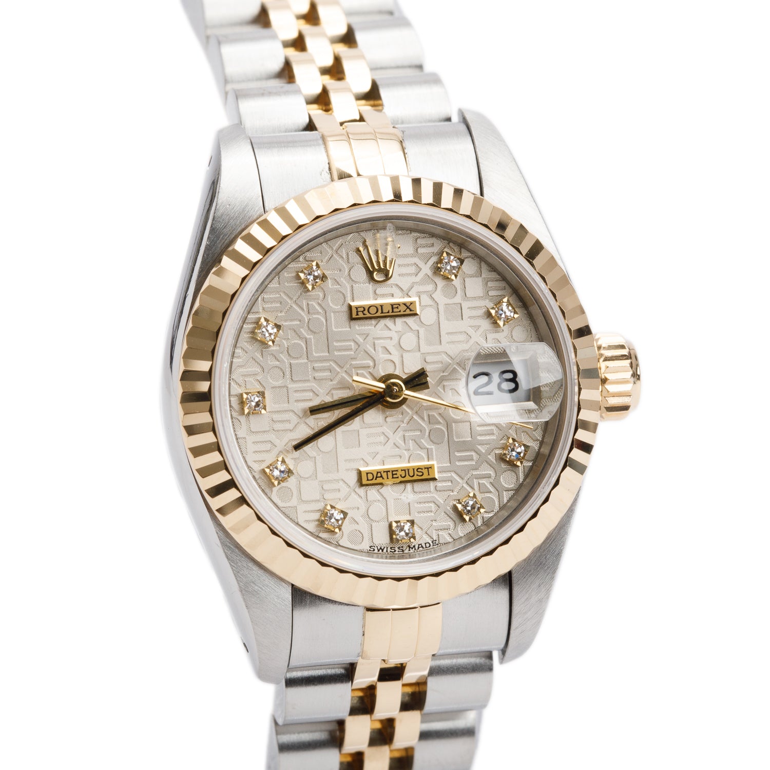 Rolex Stainless Steel & 18k Yellow Gold Datejust 26 MM Watch Champagne Diamond Dial 69173 w/ Box