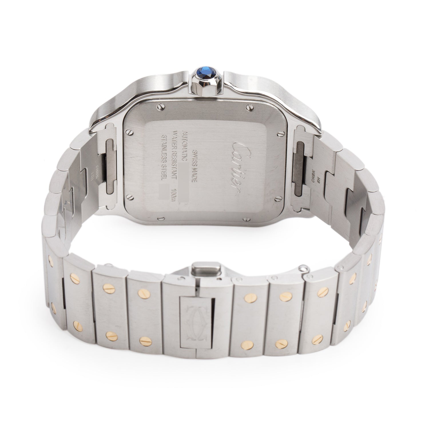 Cartier 2022 Stainless Steel & 18k Yellow Gold Santos de Cartier Automatic Watch, Large Model 4072 w/ Box, Papers & Extra Strap
