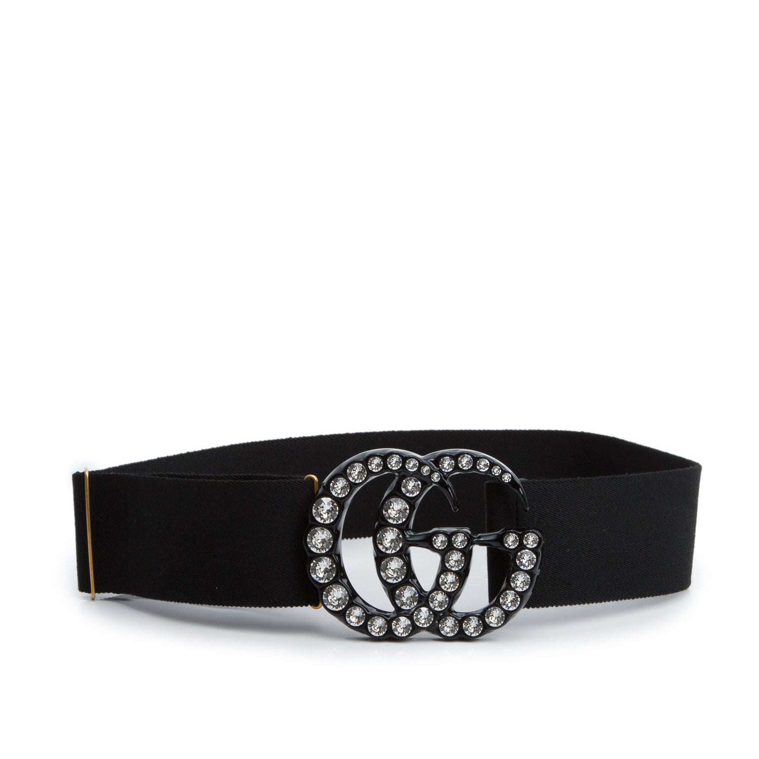 Gucci Black Crystal Embellished Plexiglass GG Marmont Elastic Belt 75 30
