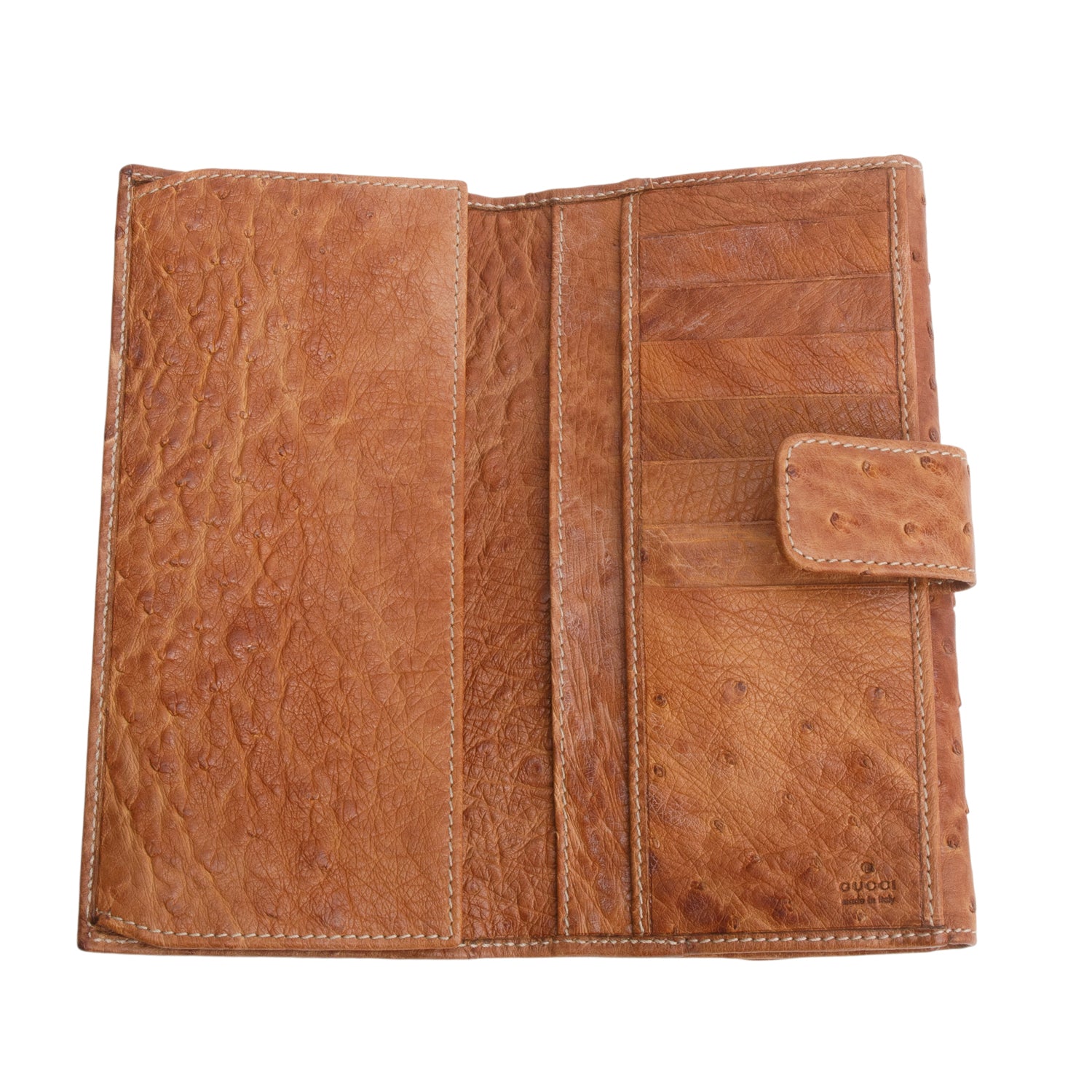 Gucci Brown Ostrich Interlocking G Britt Continental Wallet w/ Box