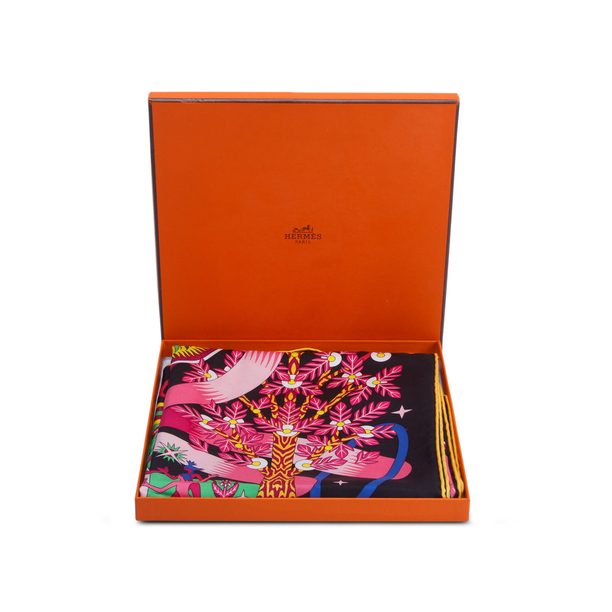 Hermes Black & Multicolor 'La Source de Pegase' Silk Scarf 90 w/ Box