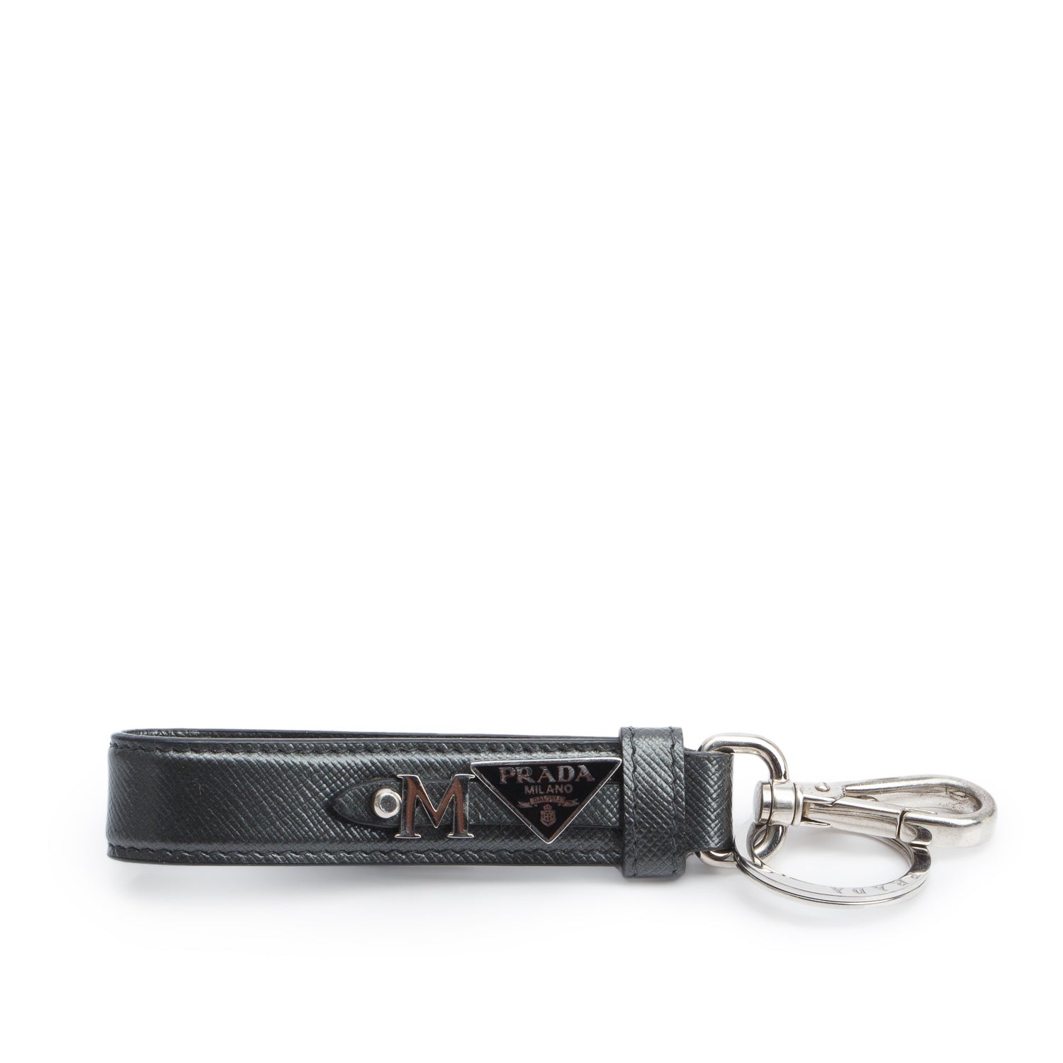 Prada Grey Saffiano Leather Keychain