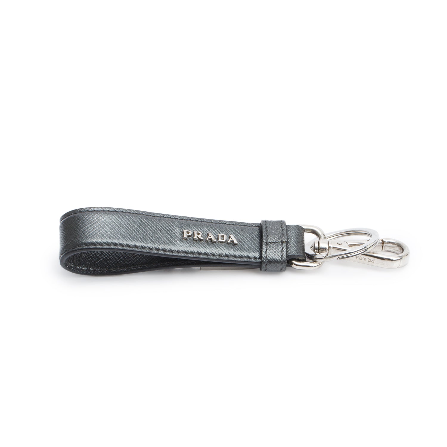Prada Grey Saffiano Leather Keychain