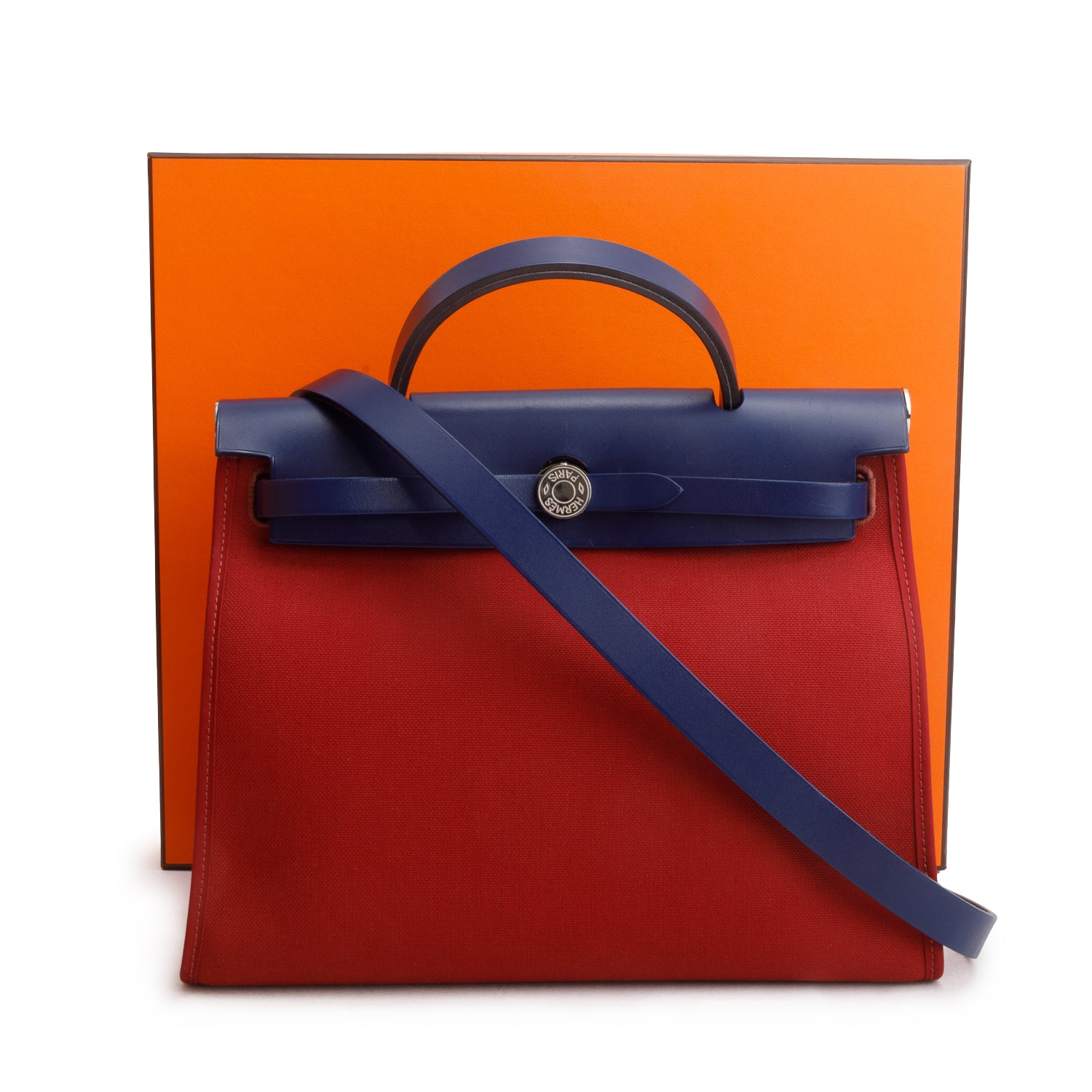 Hermes 2020 Rouge Grenat/Bleu Saphir Toile Militaire Vache Hunter Herbag Zip 31 w/ Box & Pouch