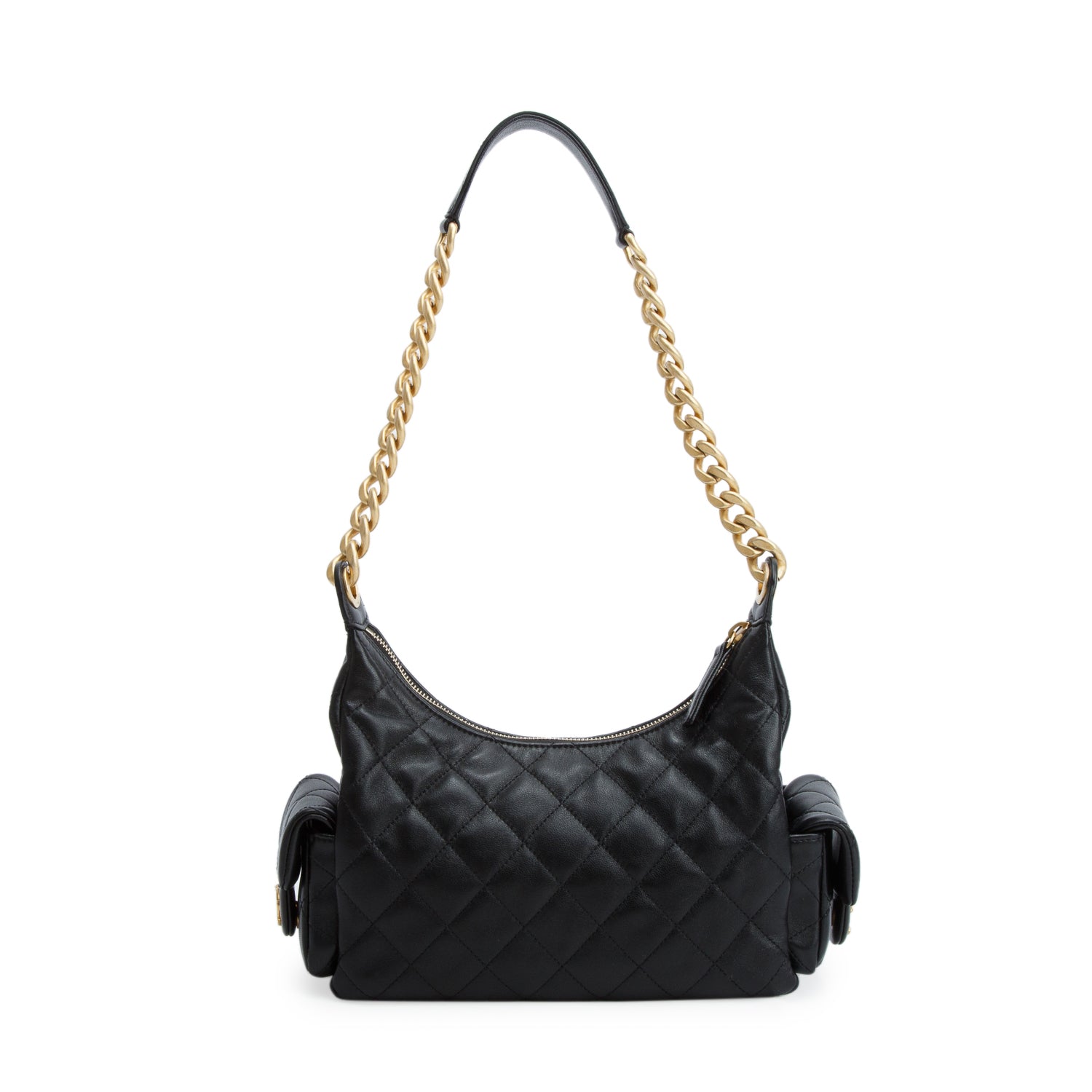 Chanel 2025 Black Shiny Lambskin Quilted Trendy Pockets Hobo w/ Box & Receipt