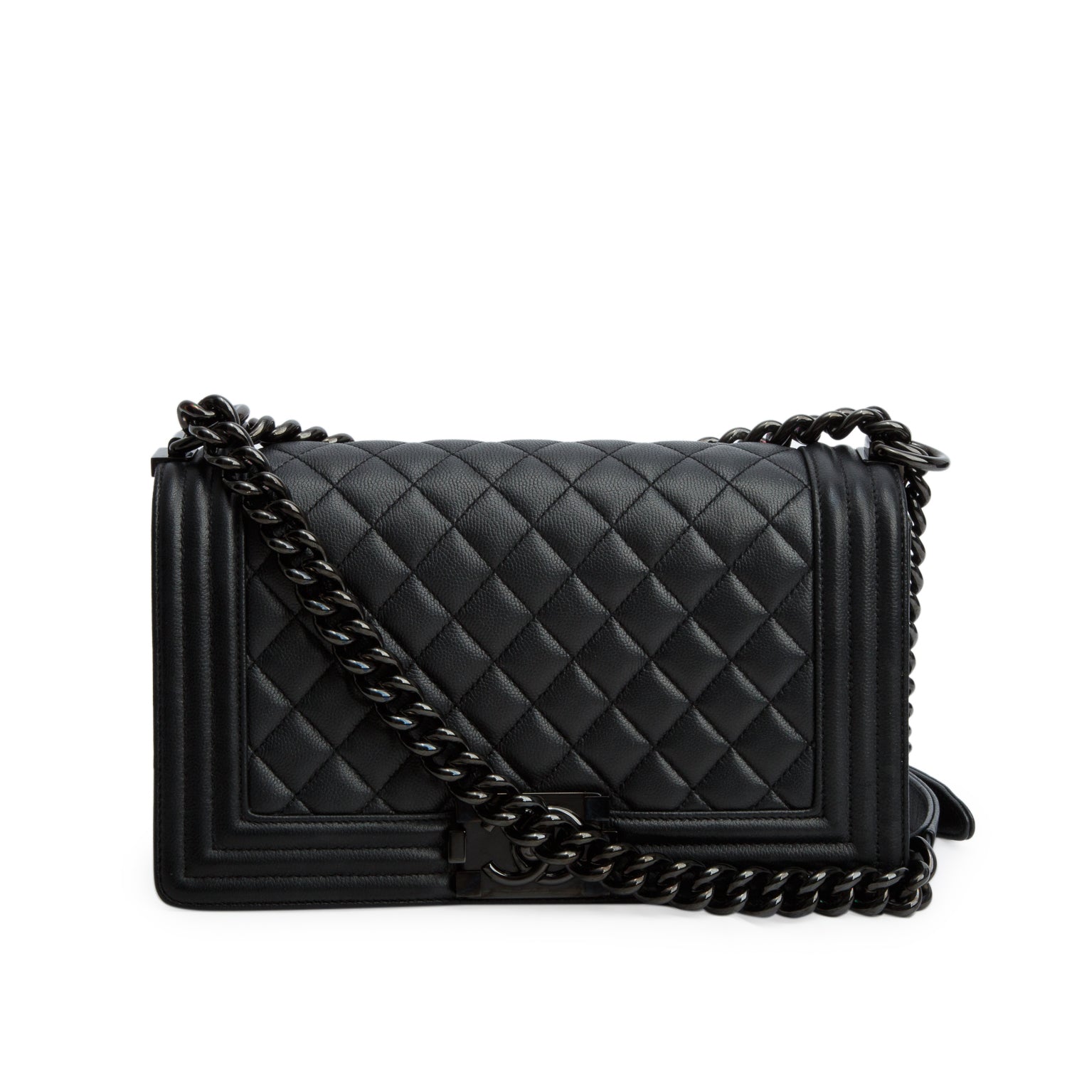 Chanel So Black Caviar Quilted Medium Boy Bag w/ Box & Authenticity Card