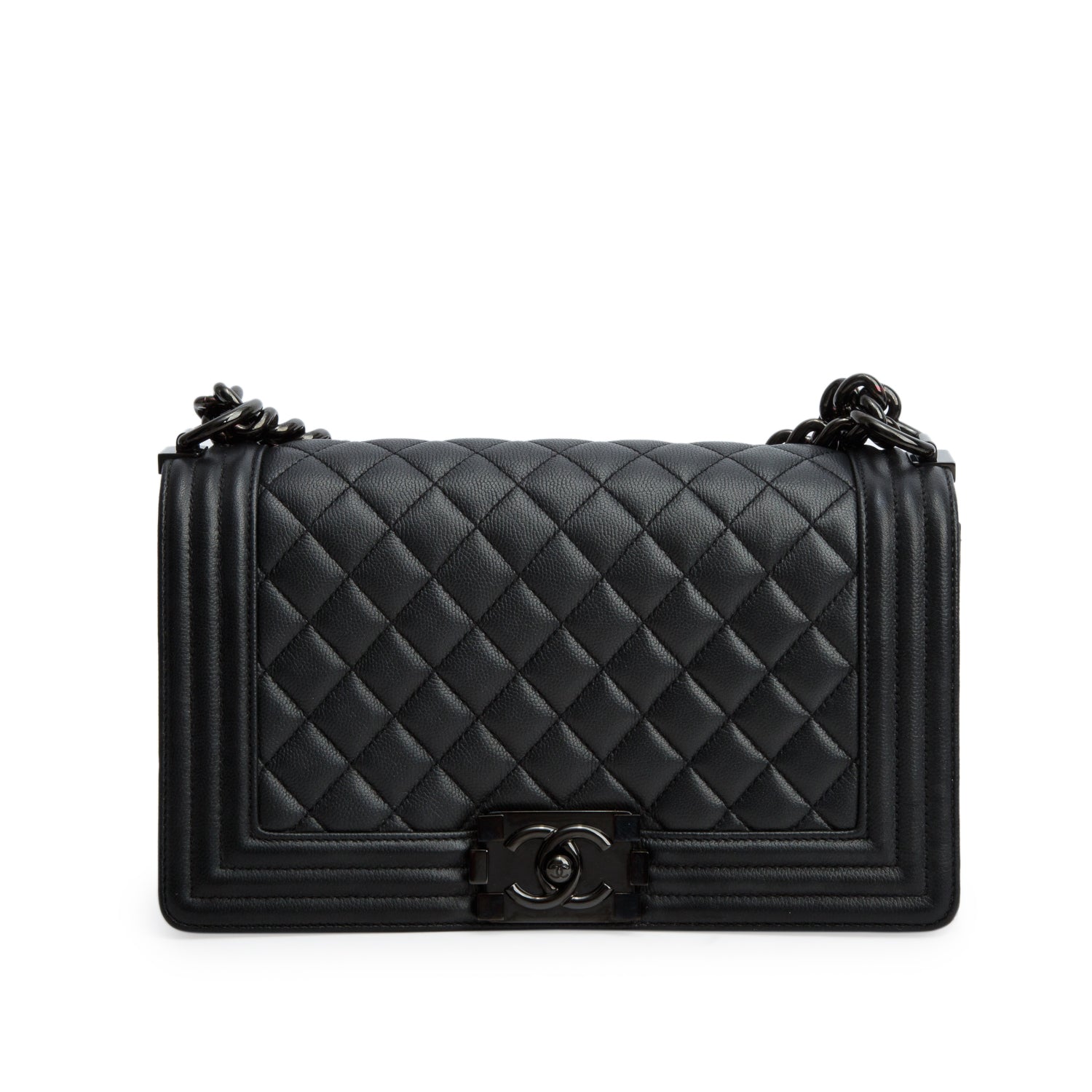 Chanel So Black Caviar Quilted Medium Boy Bag w/ Box & Authenticity Card