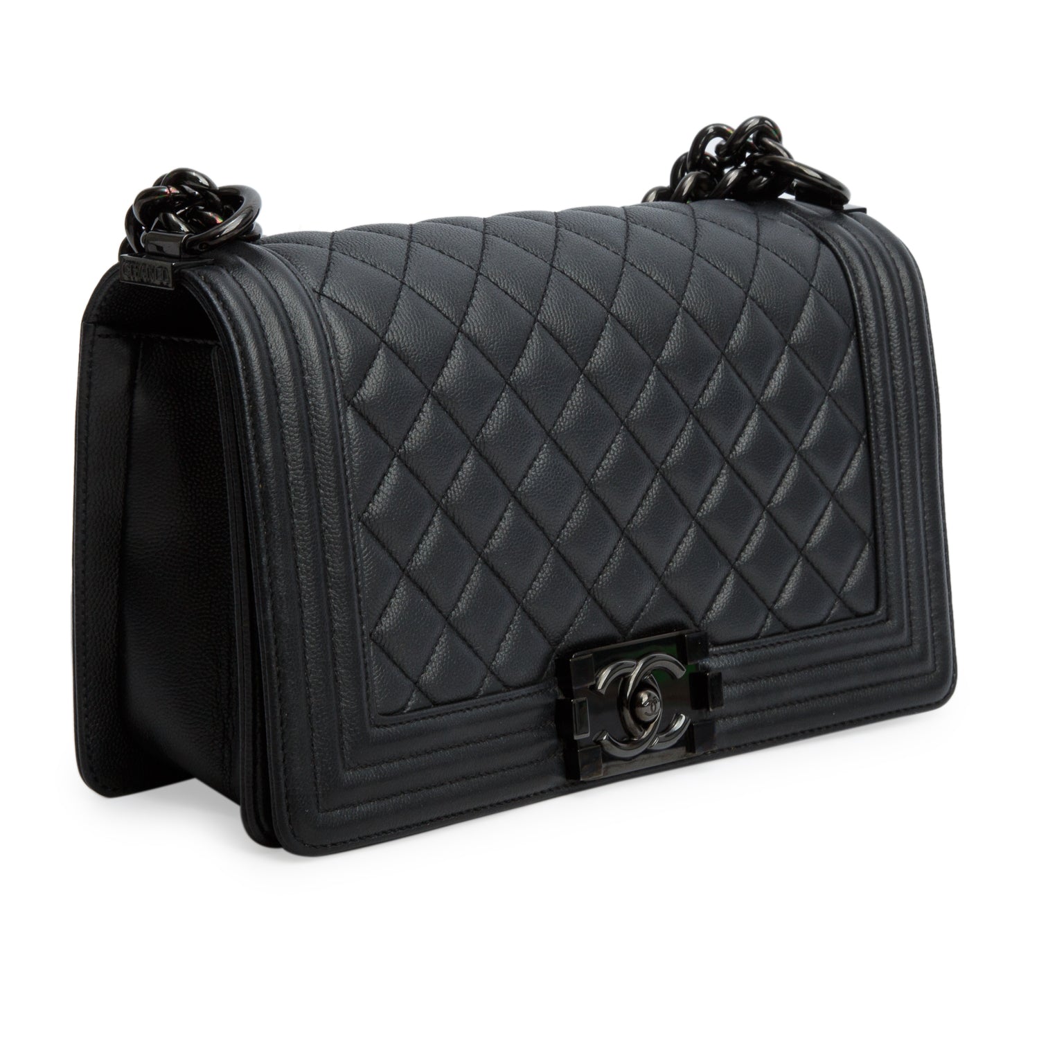 Chanel So Black Caviar Quilted Medium Boy Bag w/ Box & Authenticity Card