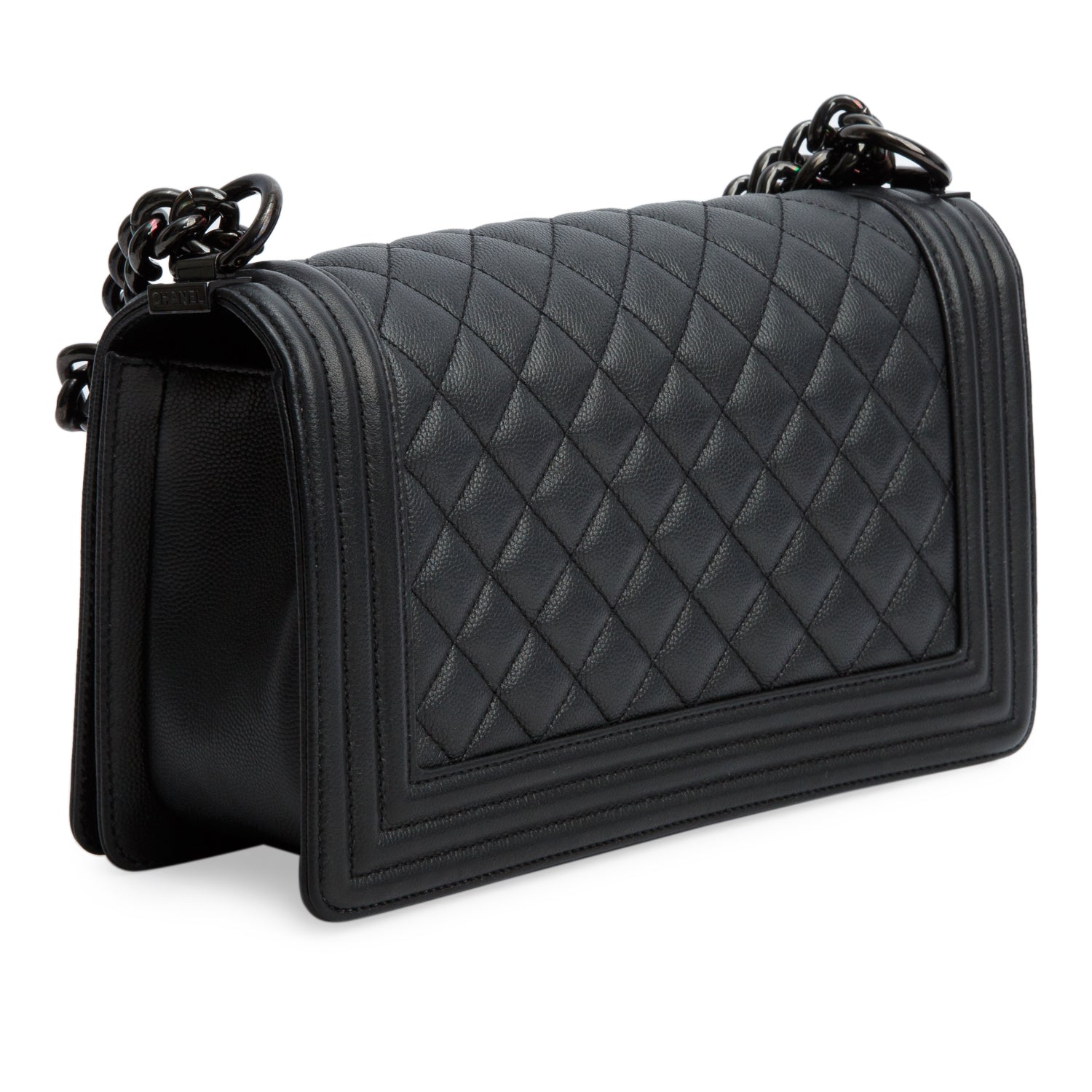 Chanel So Black Caviar Quilted Medium Boy Bag w/ Box & Authenticity Card