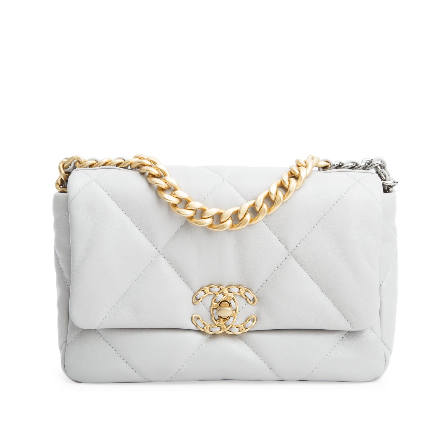 Chanel Grey Lambskin Leather Medium 19 Flap Bag w/ Box