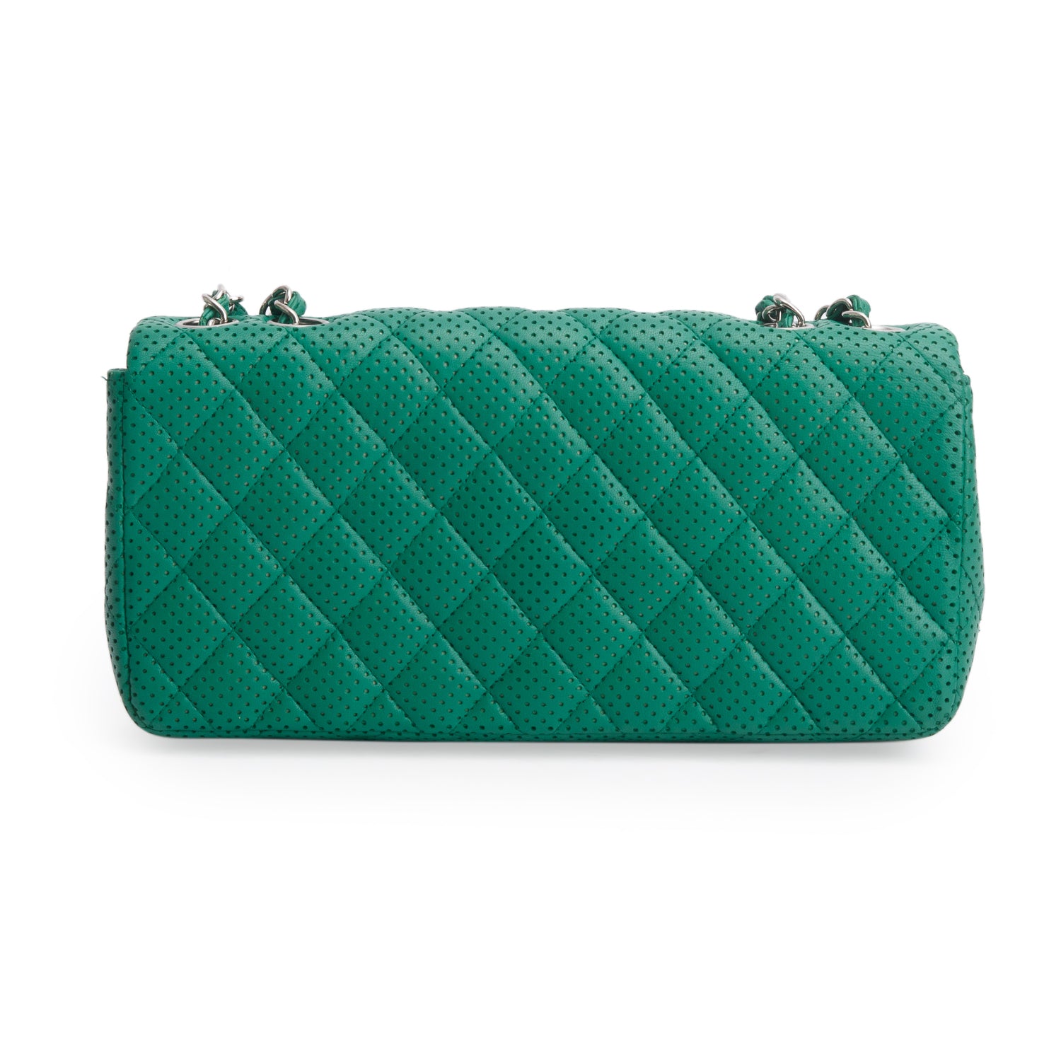 Chanel Green Lambskin Perforated East West Flap Bag w/ Box