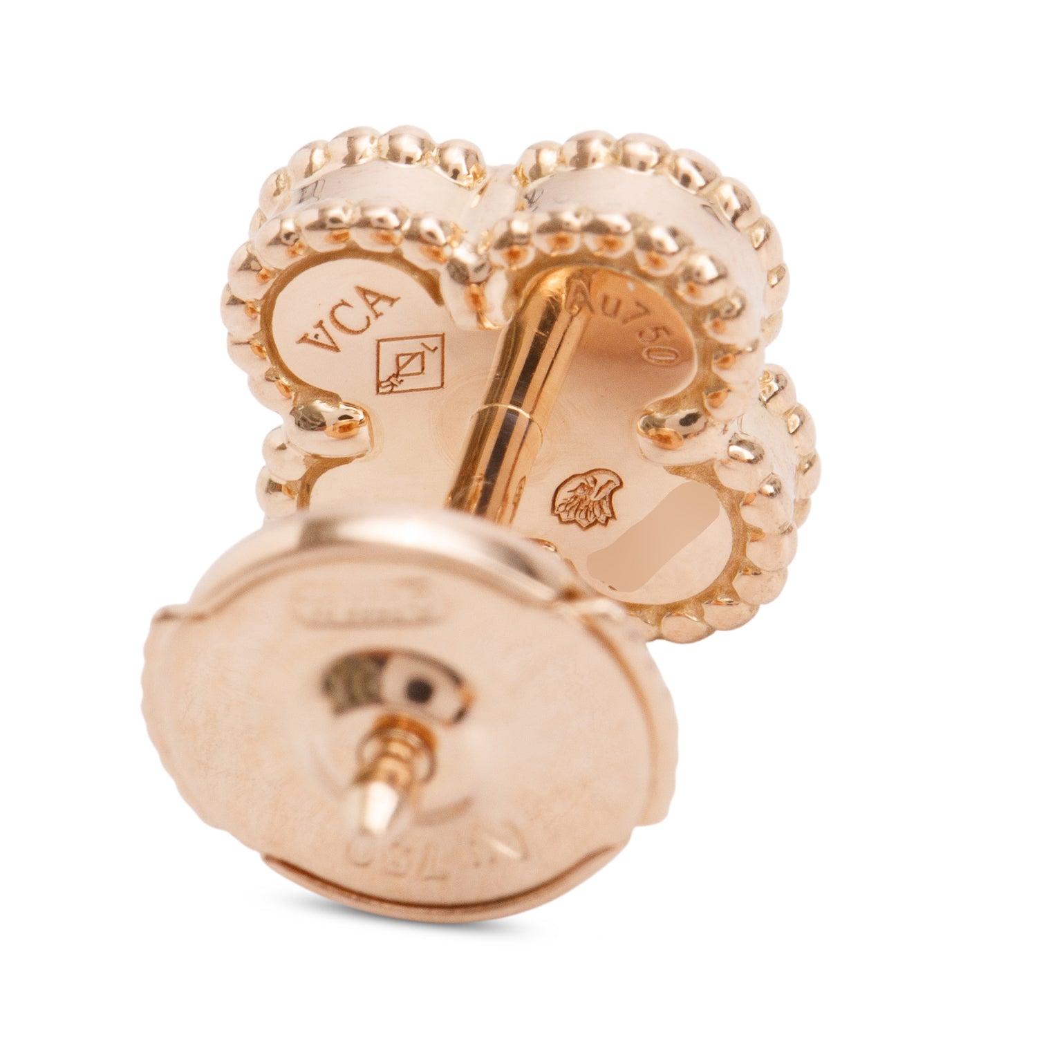 Van Cleef & Arpels 2021 18k Yellow Gold Sweet Alhambra Carnelian Stud Earrings w/ Box & Cerificate