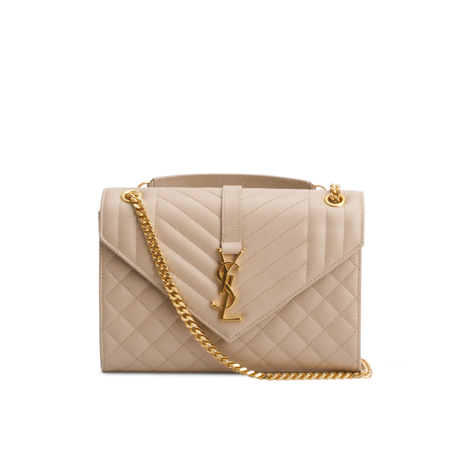 Saint Laurent 2021 Beige Grain De Poudre Matelasse Medium Triquilt Monogram Satchel w Box
