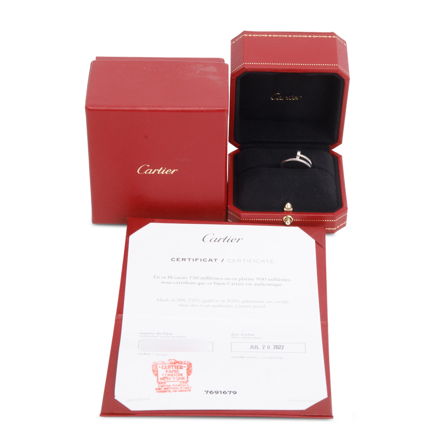 Cartier 2022 18k White Gold Juste Un Clou Ring, Small Model, Size 51 5.25 w/ Box & Certificate