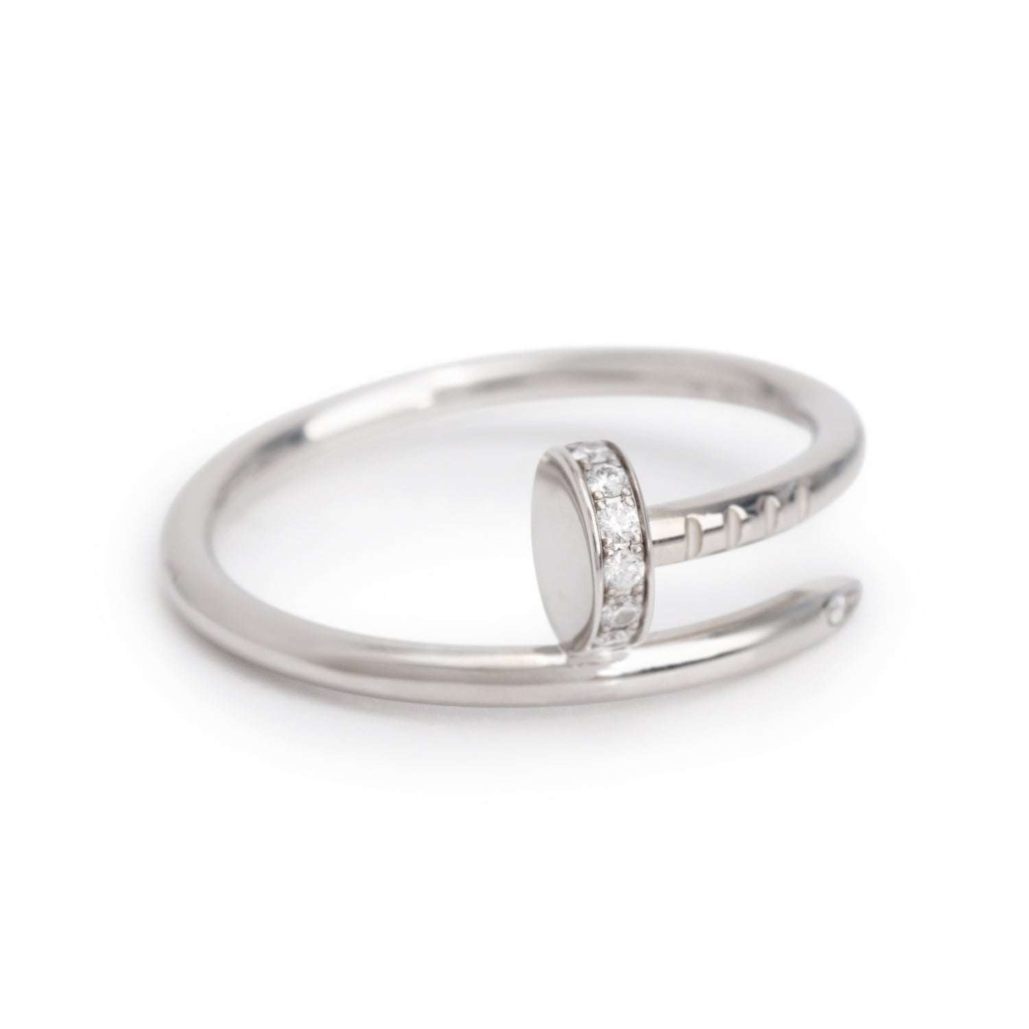 Cartier 18k White Gold Diamond Juste Un Clou Ring, Small Model, Size 53 6.25 w/ Box