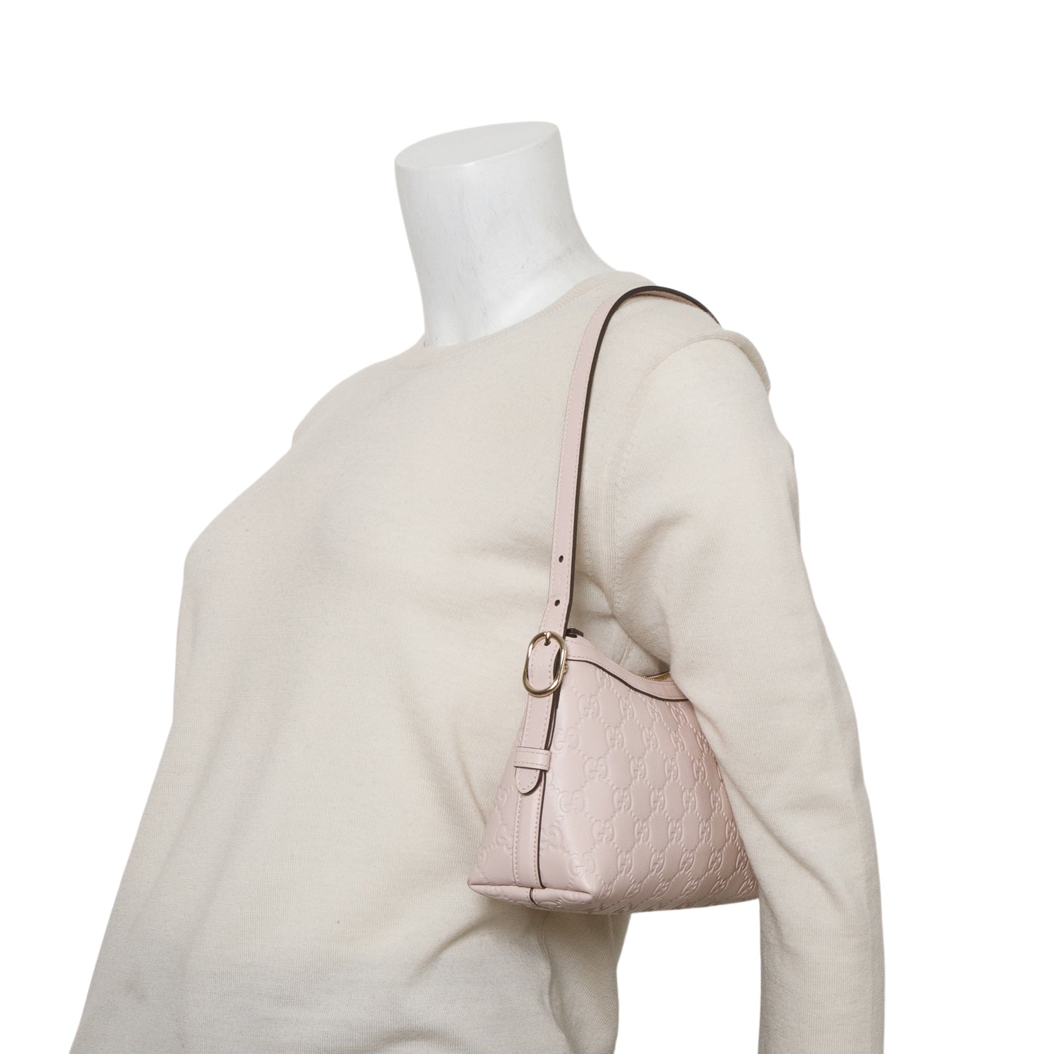 Gucci Pink GG Calfskin Embossed Small Shoulder Bag w/ Box & Straps
