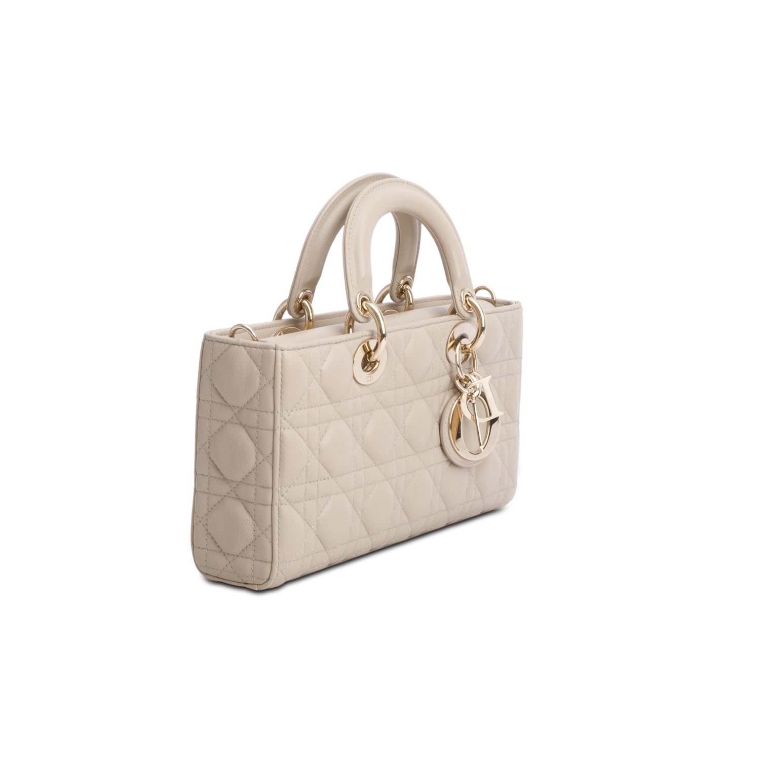 Christian Dior 2023 Beige Lambskin Cannage Medium Lady D-Joy w/ Box & Straps