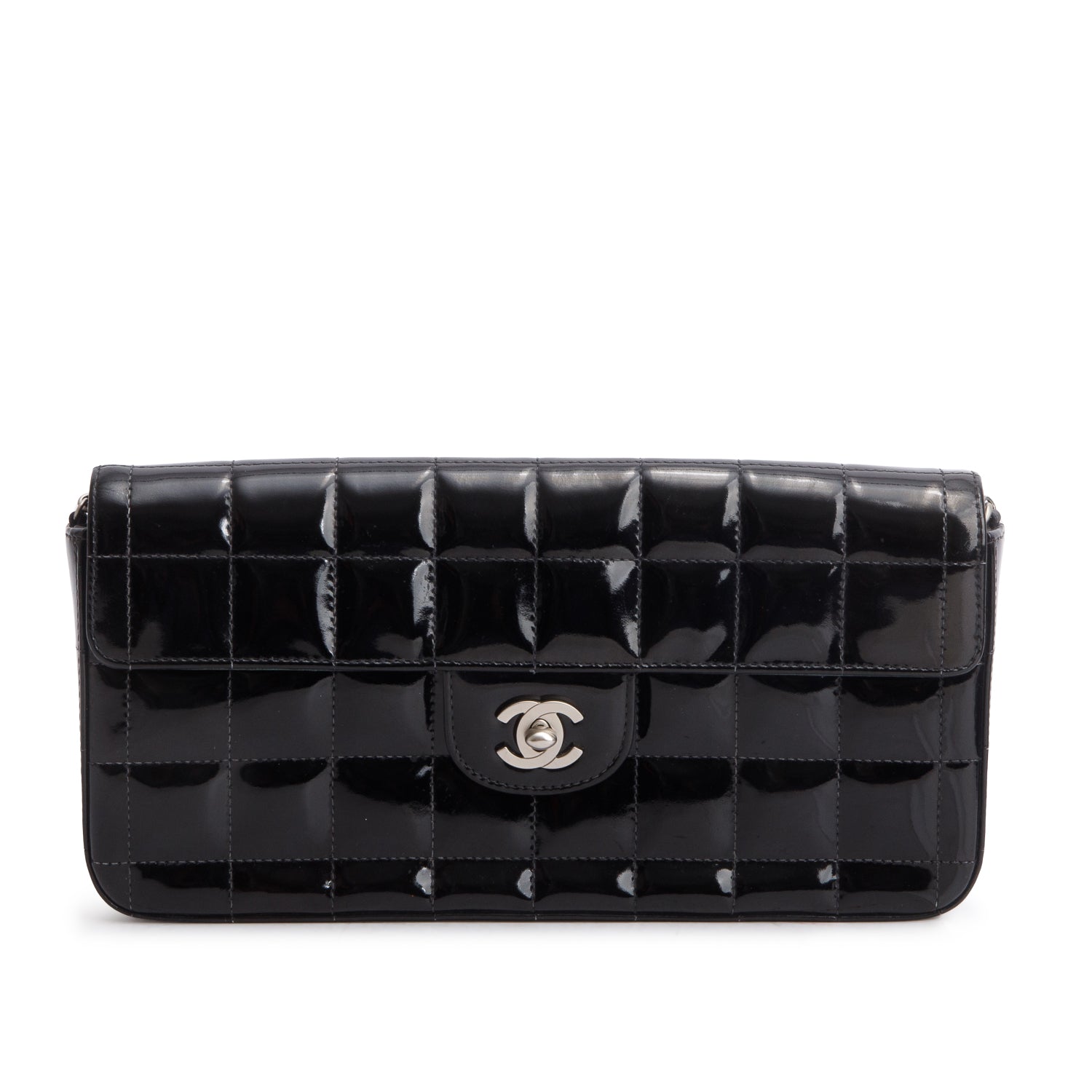 Chanel Black Patent Leather East West Chocolate Bar Flap