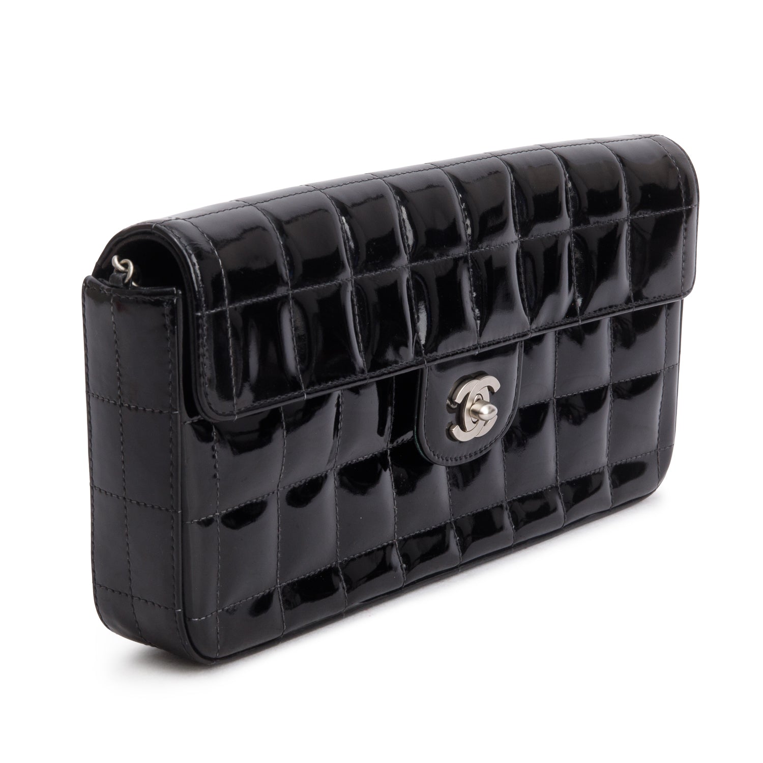 Chanel Black Patent Leather East West Chocolate Bar Flap