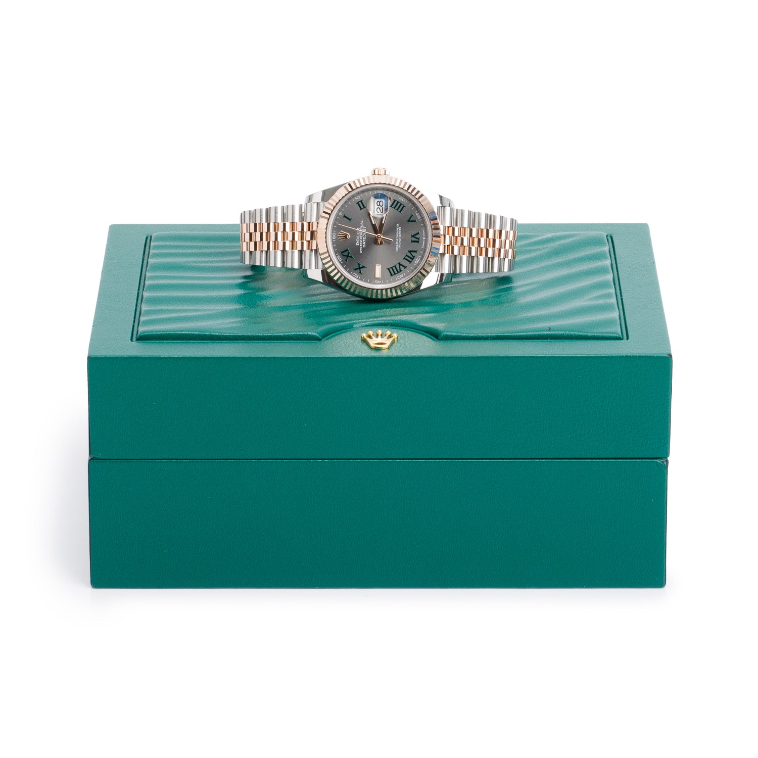Rolex Stainless Steel & 18k Everose Gold Datejust 41 MM Automatic Watch Wimbledon Dial 126331 w/ Box