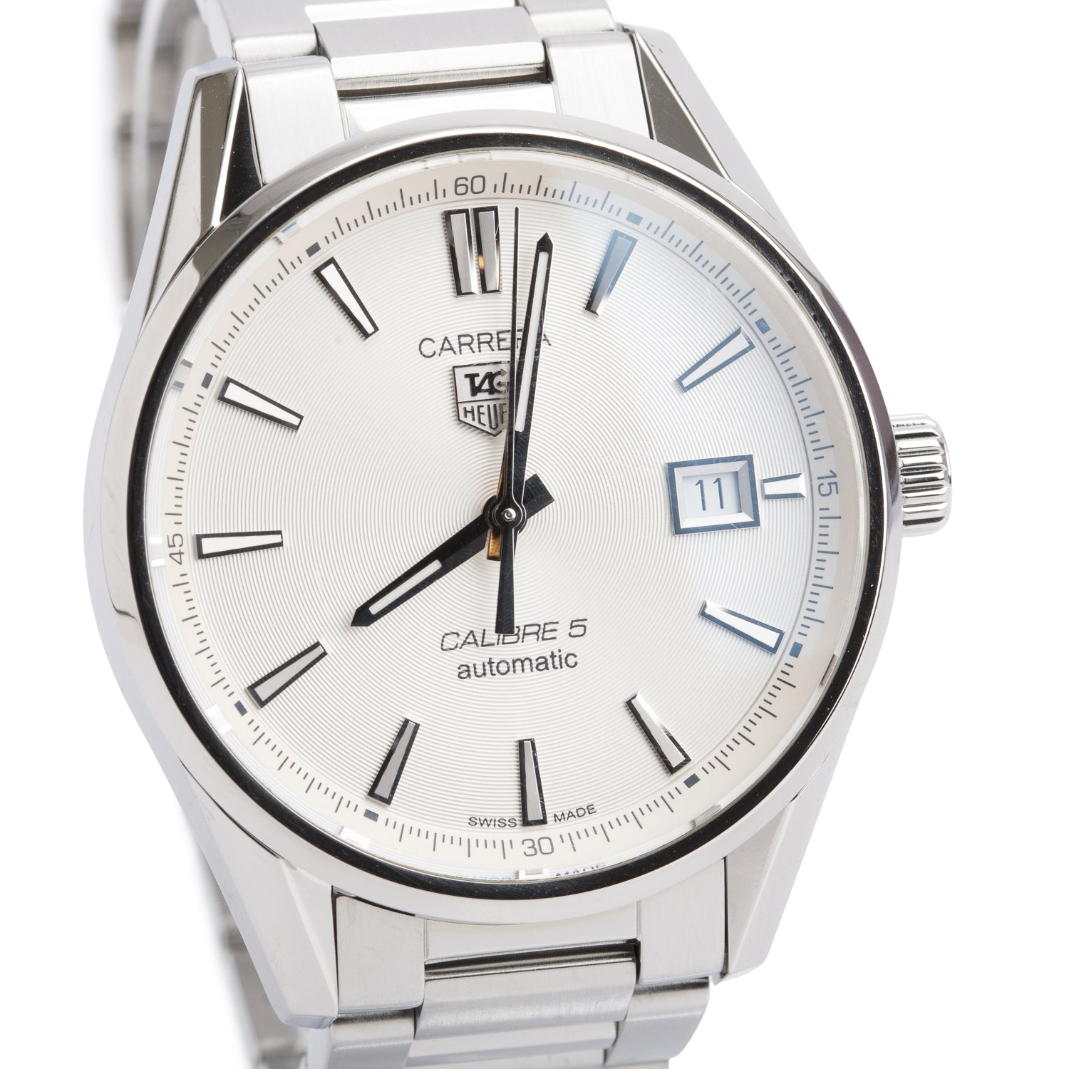 Tag Heuer Stainless Steel Carrera 39 MM Automatic Watch White Dial WAR211B-4 w/ Box