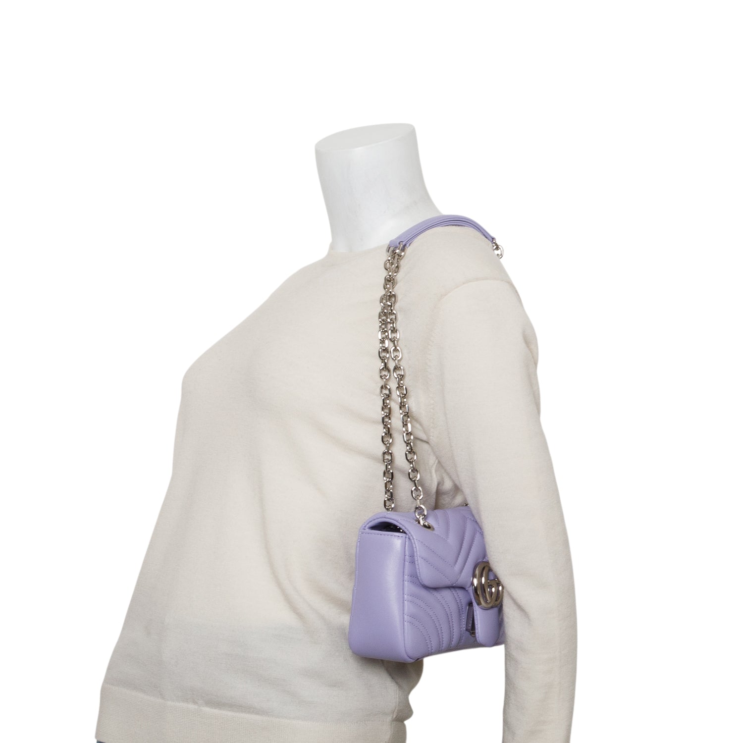 Gucci Purple Leather GG Marmont Small Shoulder Bag