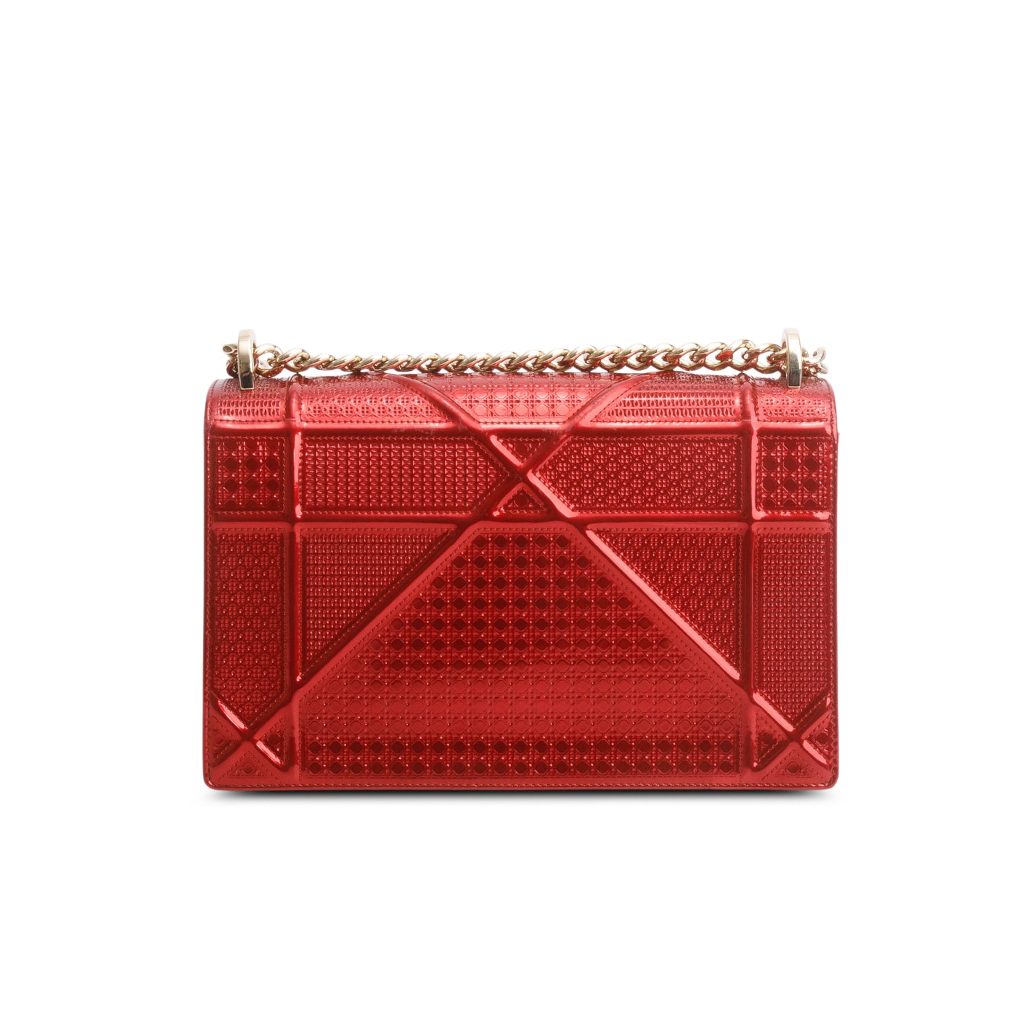 Christian Dior Red Metallic Patent Micro-Cannage Medium Diorama Flap Bag w/ Authenticity Card