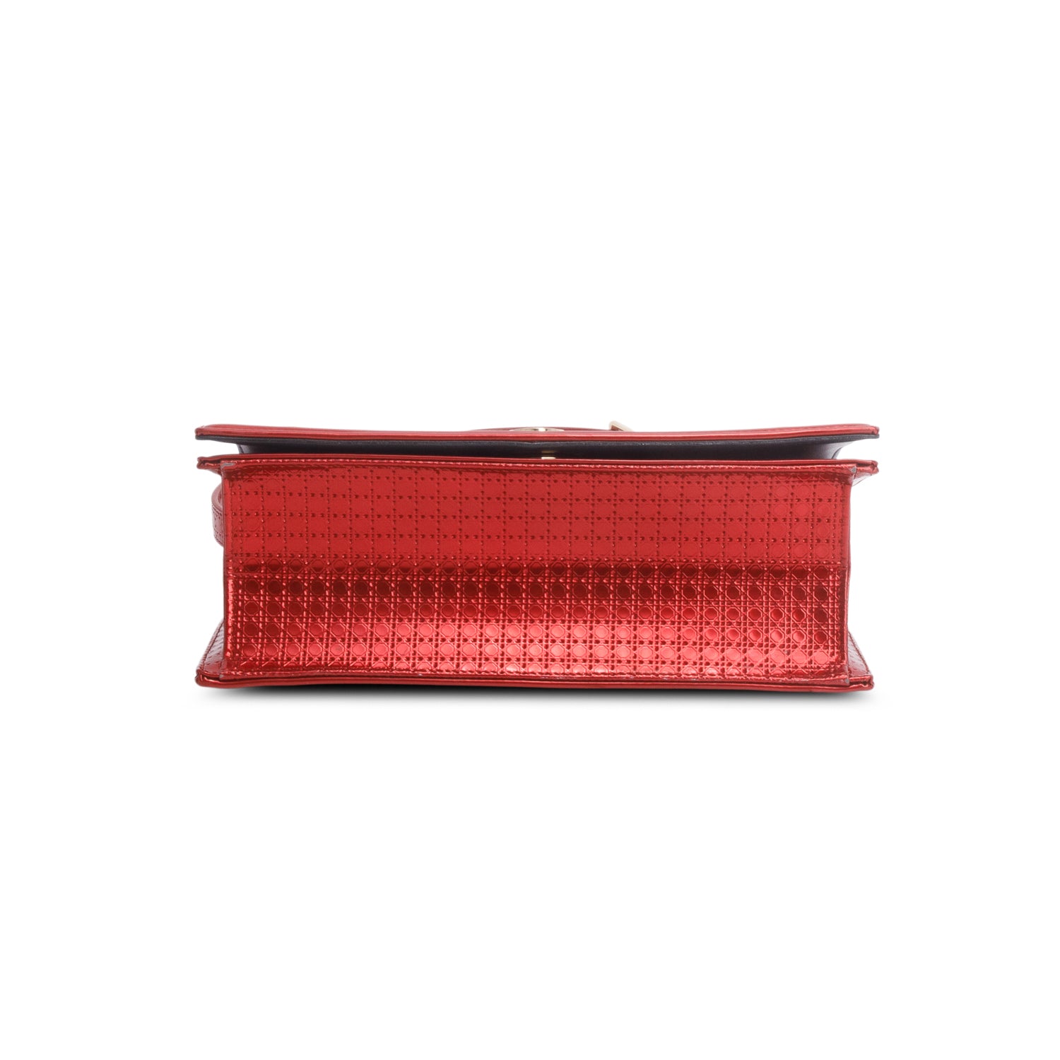Christian Dior Red Metallic Patent Micro-Cannage Medium Diorama Flap Bag w/ Authenticity Card