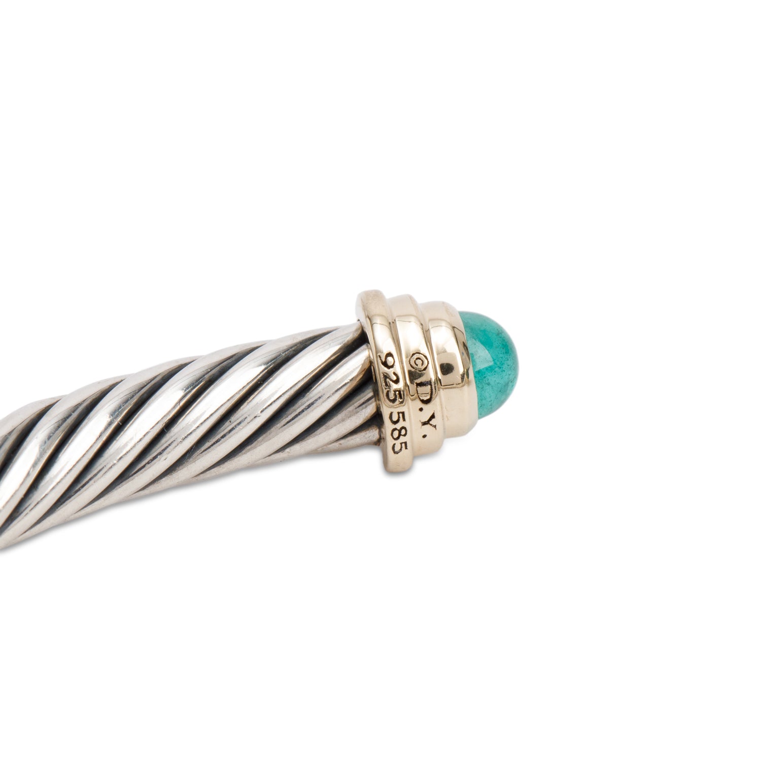 David Yurman Sterling Silver & 14k Yellow Gold Emerald 4 MM Cable Flex Cuff Bracelet