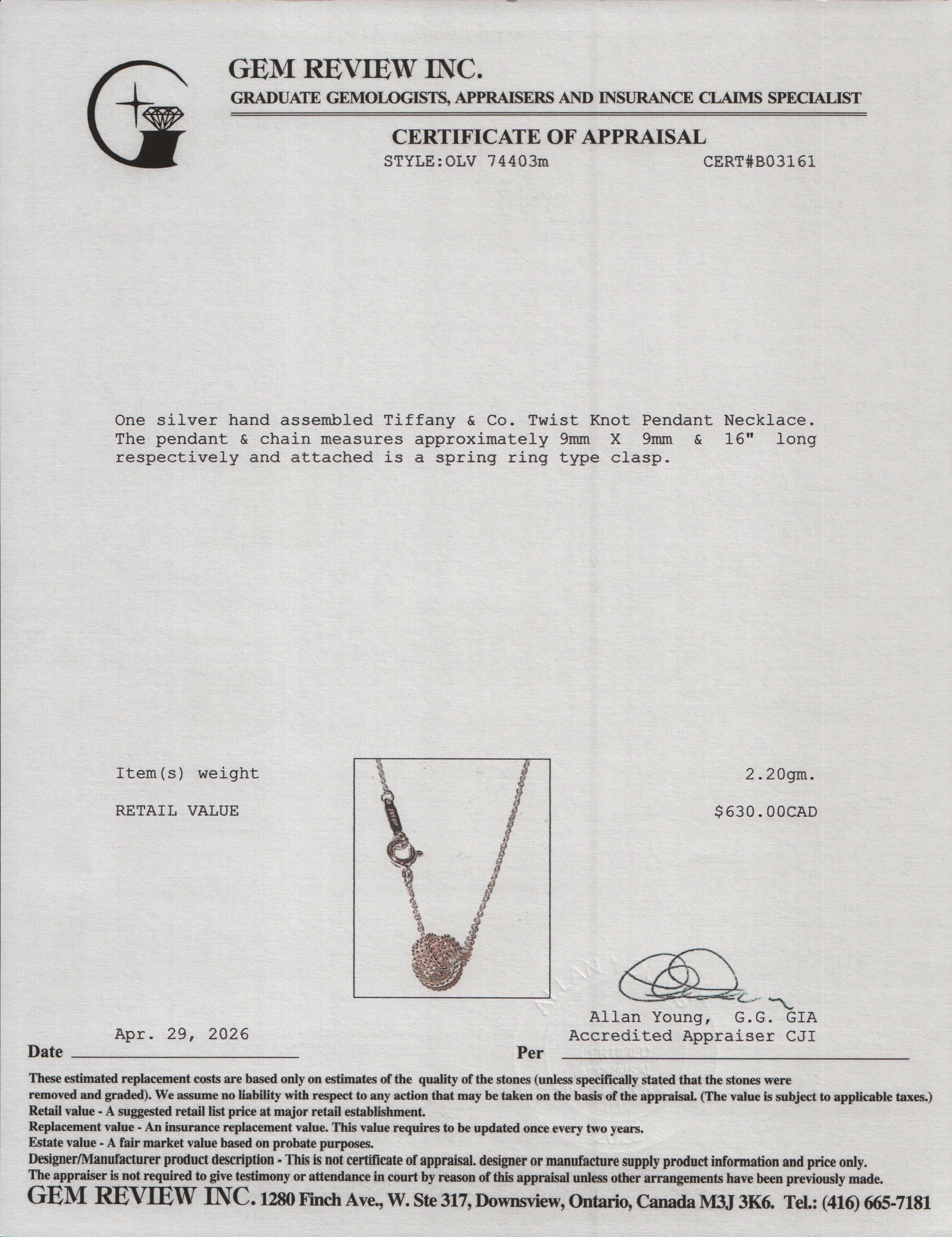 Tiffany & Co. Sterling Silver Twist Knot Pendant Necklace