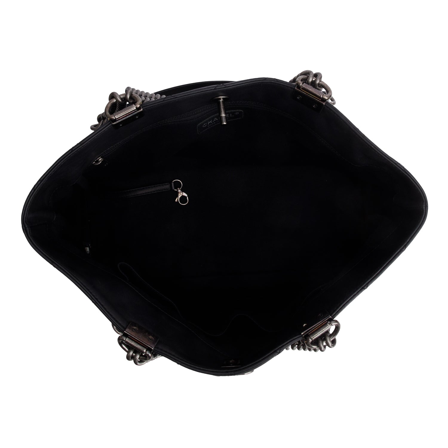 Chanel Black Calfskin Quilted Shopping in Chains Tote