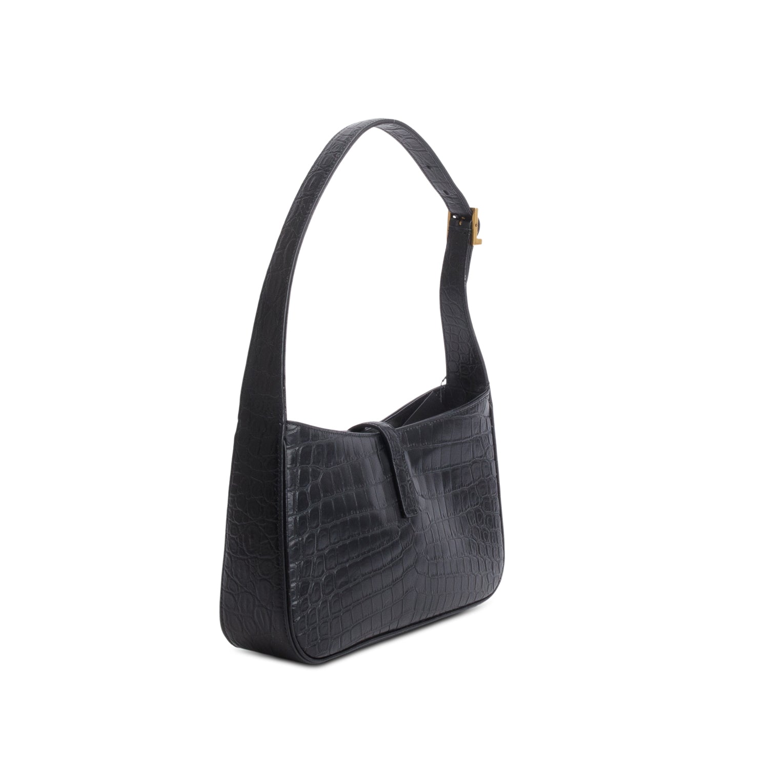 Saint Laurent 2023 Black Croc Embossed Le 5 a 7 Hobo
