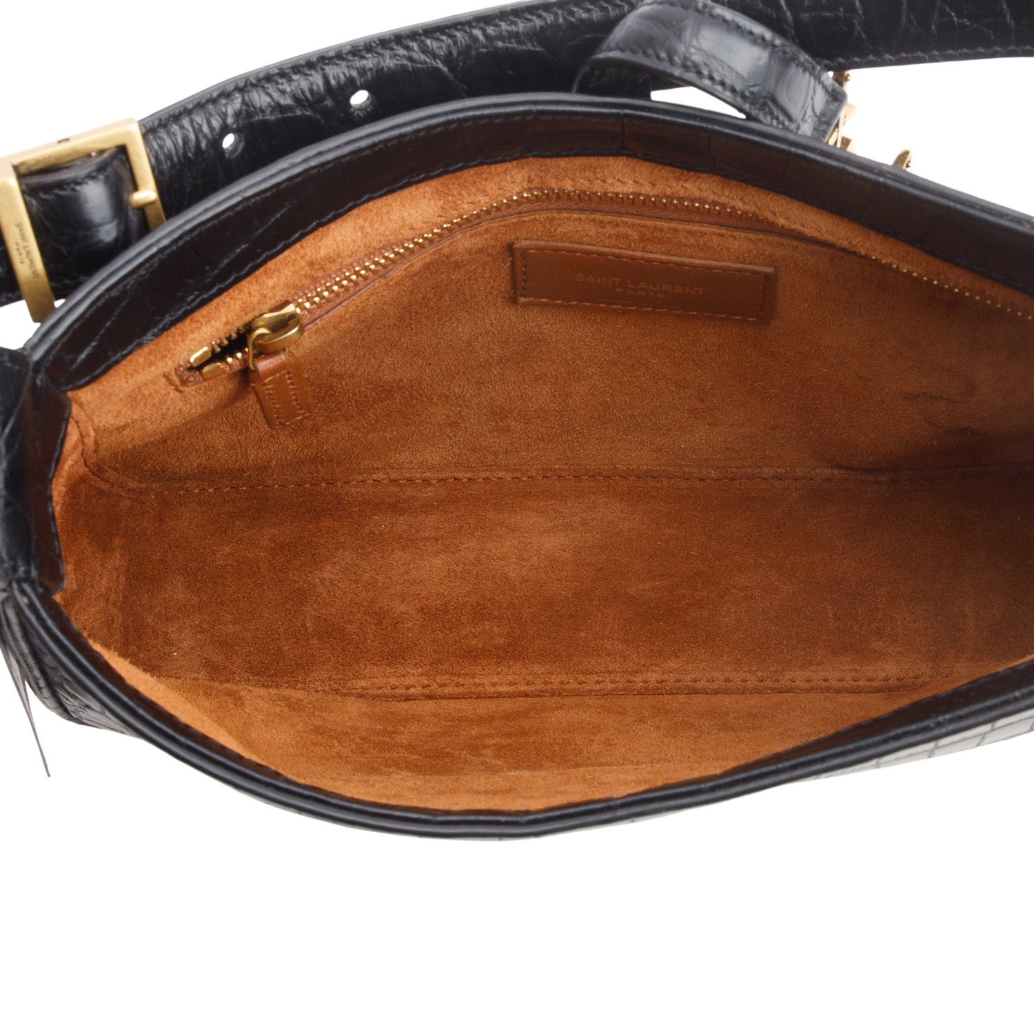 Saint Laurent 2023 Black Croc Embossed Le 5 a 7 Hobo