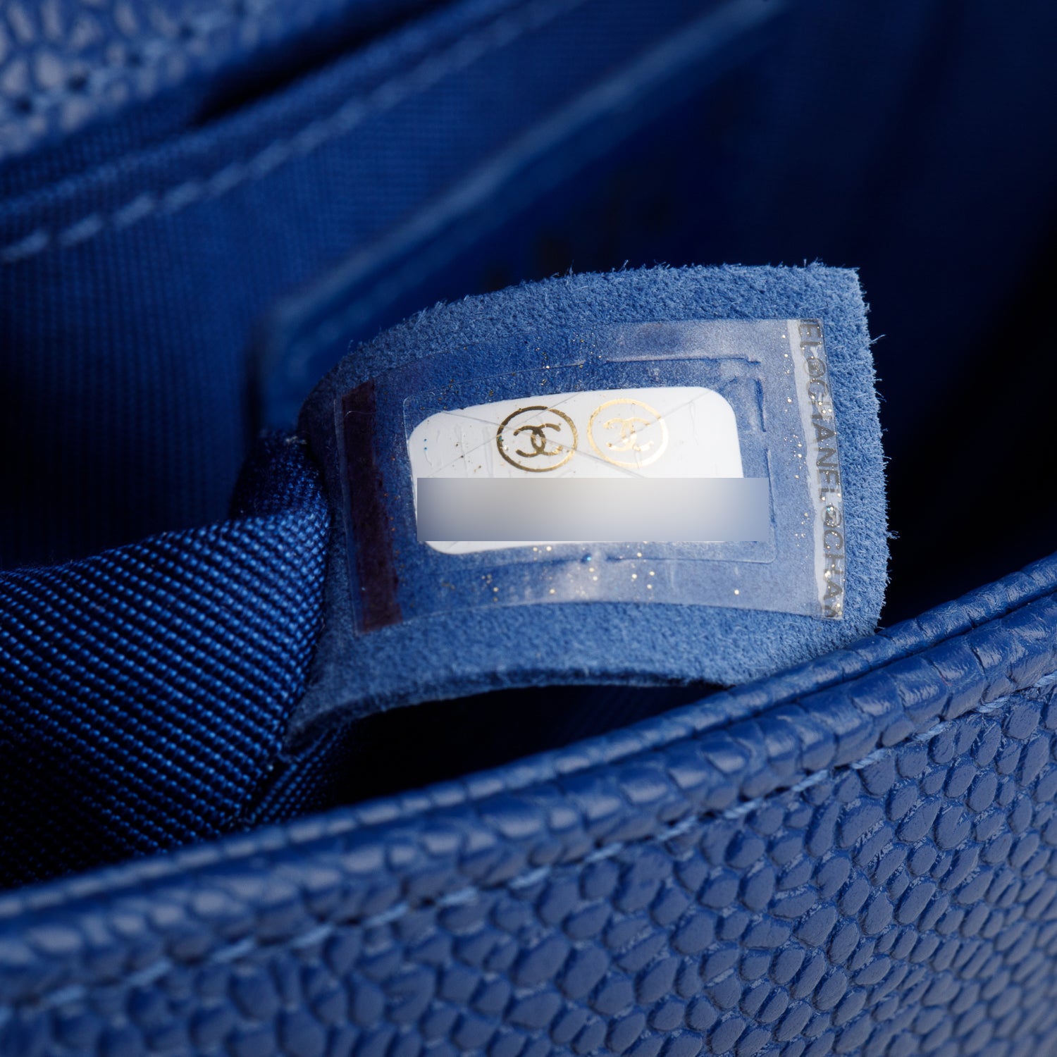 Chanel Blue Chevron Quilted Caviar Small Boy Bag w/ Authenticity Card