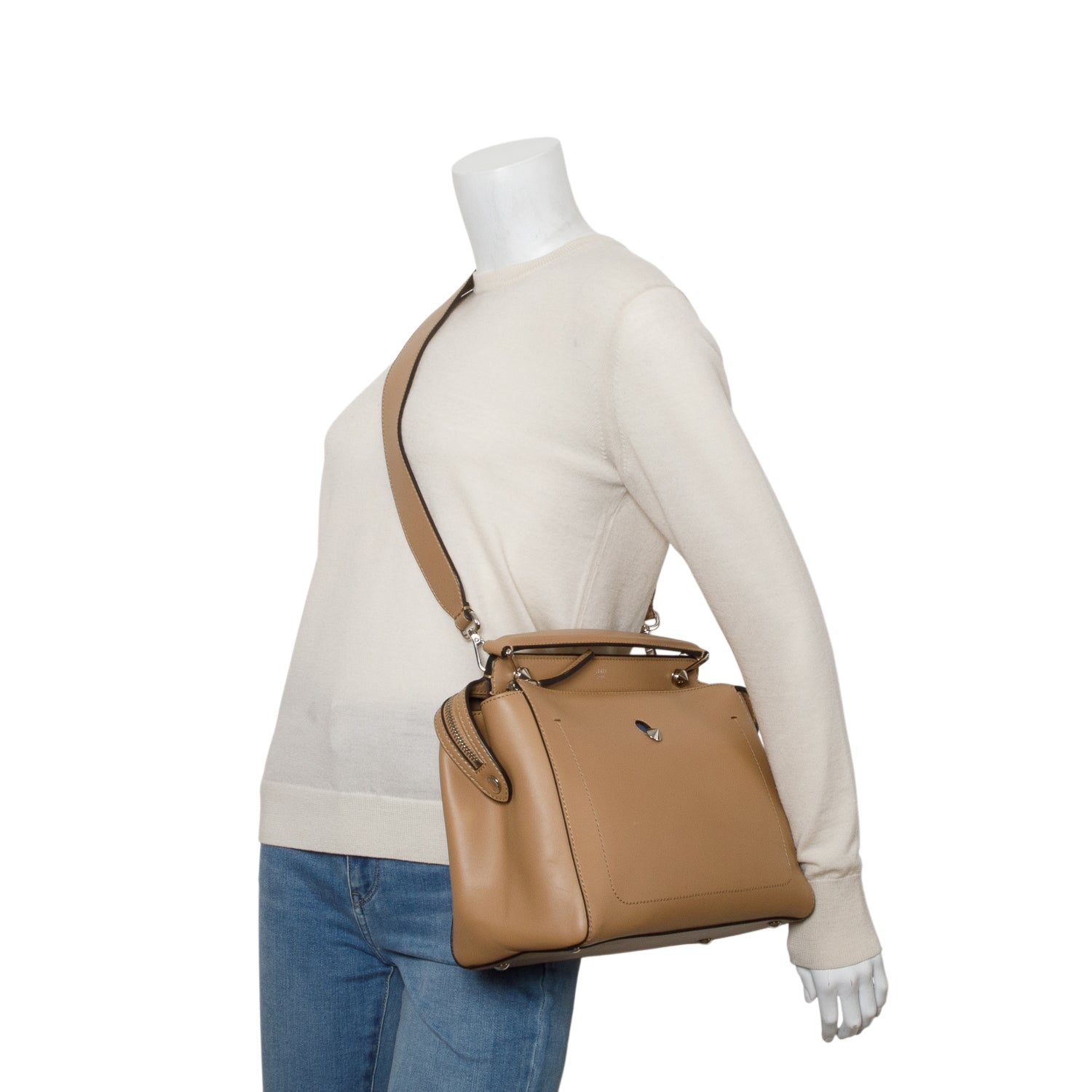 Fendi Brown Vitello Baltico Dolce DotCom Satchel w/ Strap