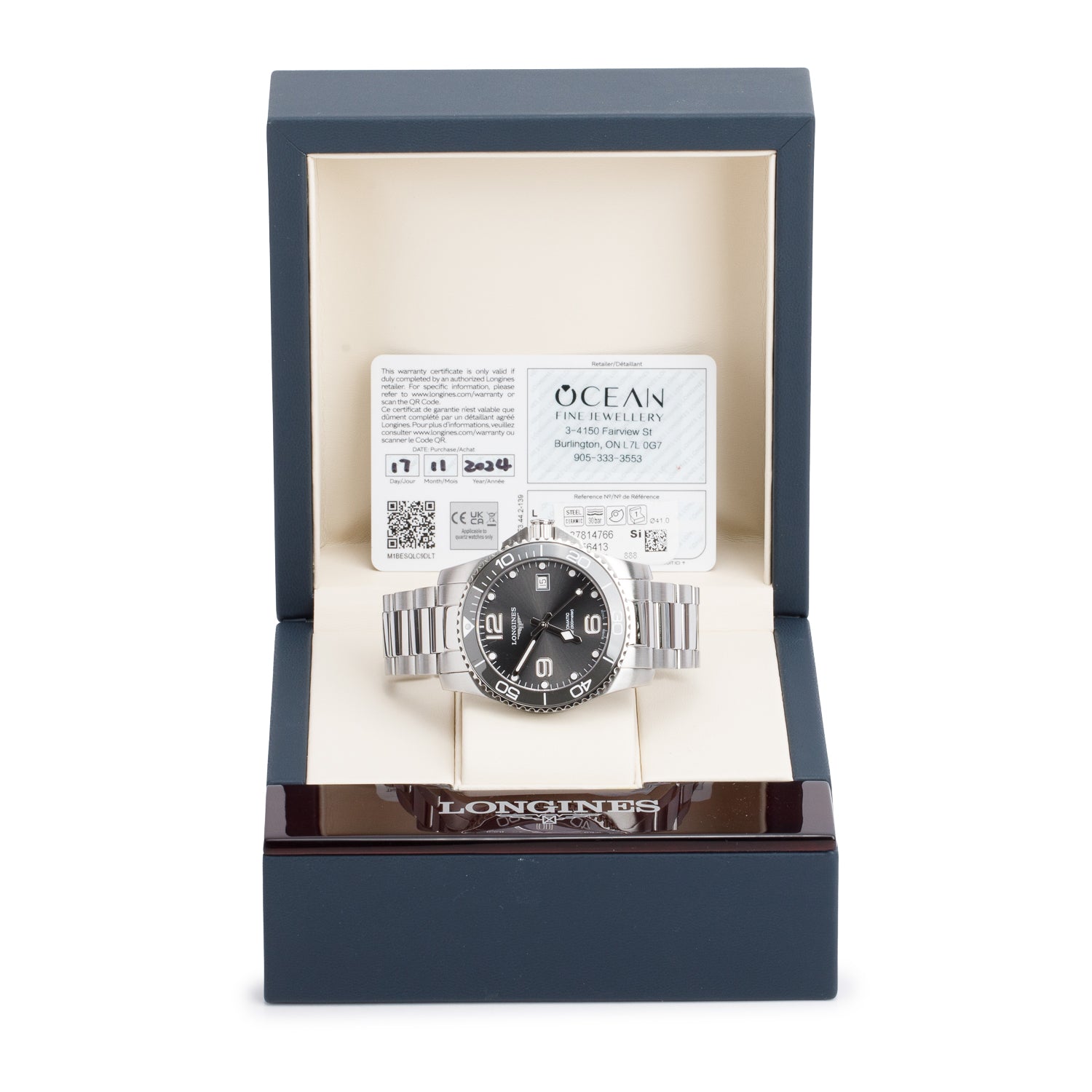 Longines 2024 Stainless Steel HydroConquest 41 MM Automatic Watch Black Dial w/ Box & Papers