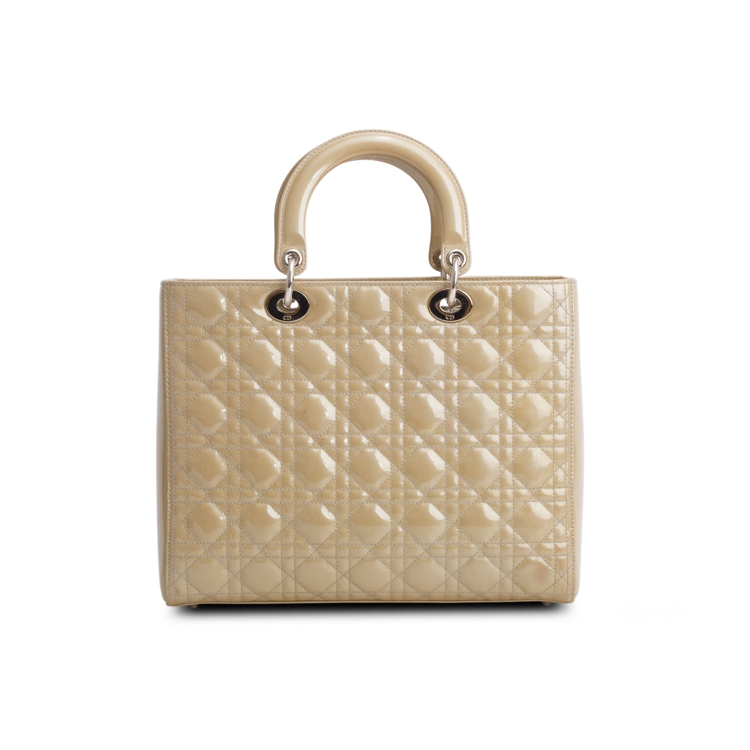 Christian Dior Beige Cannage Patent Leather Large Lady Dior w/ Strap