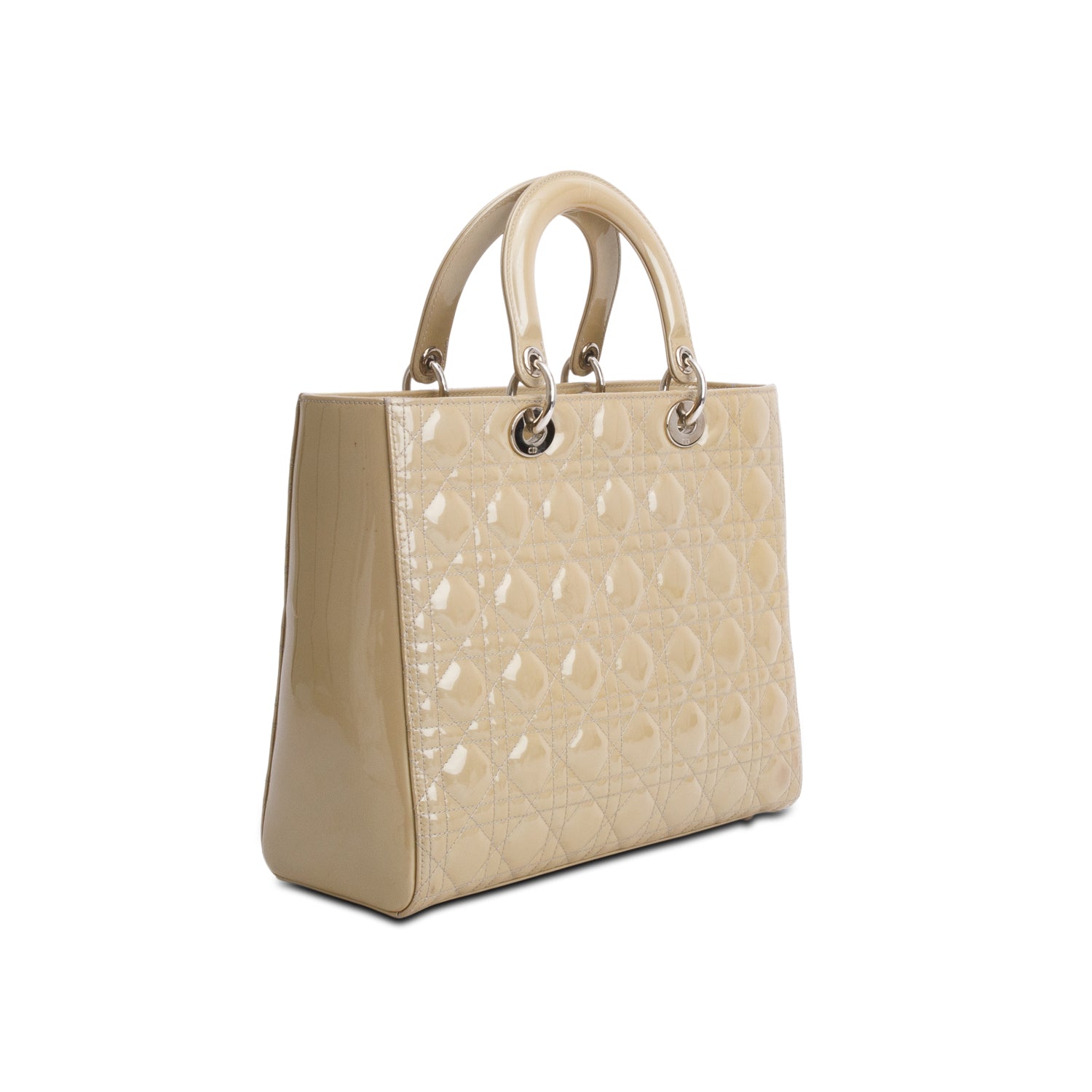 Christian Dior Beige Cannage Patent Leather Large Lady Dior w/ Strap