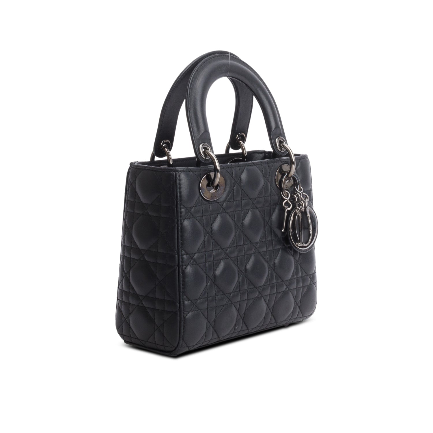 Christian Dior 2022 Black Cannage Lambskin Leather Small Lady Dior My ABCDior Bag w/ Strap