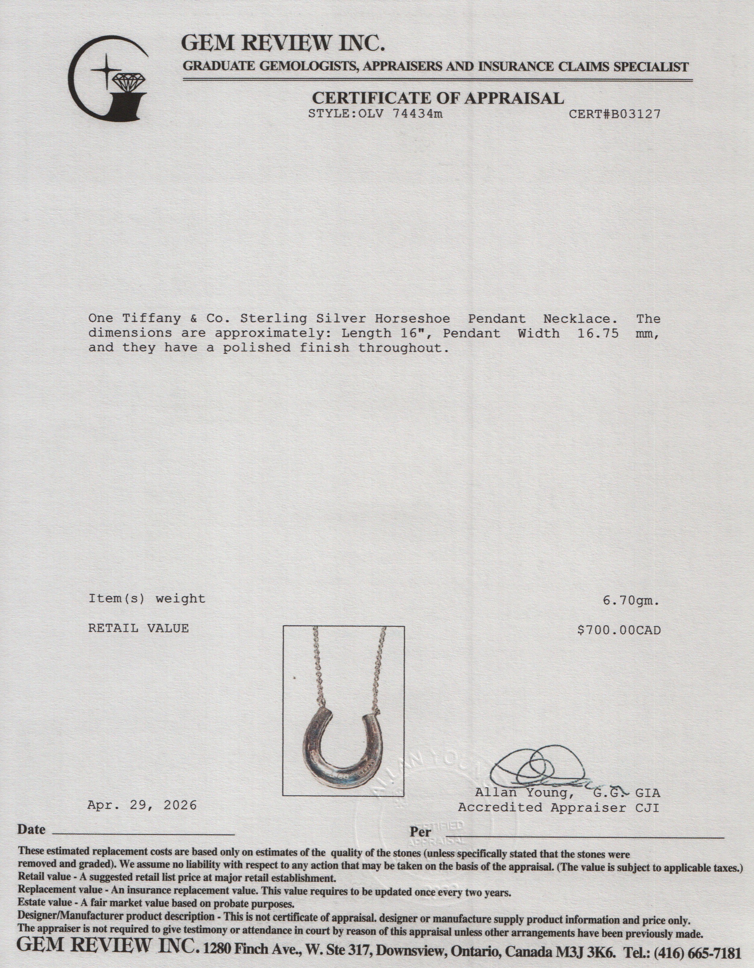 Tiffany & Co. Sterling Silver Horseshoe Pendant Necklace