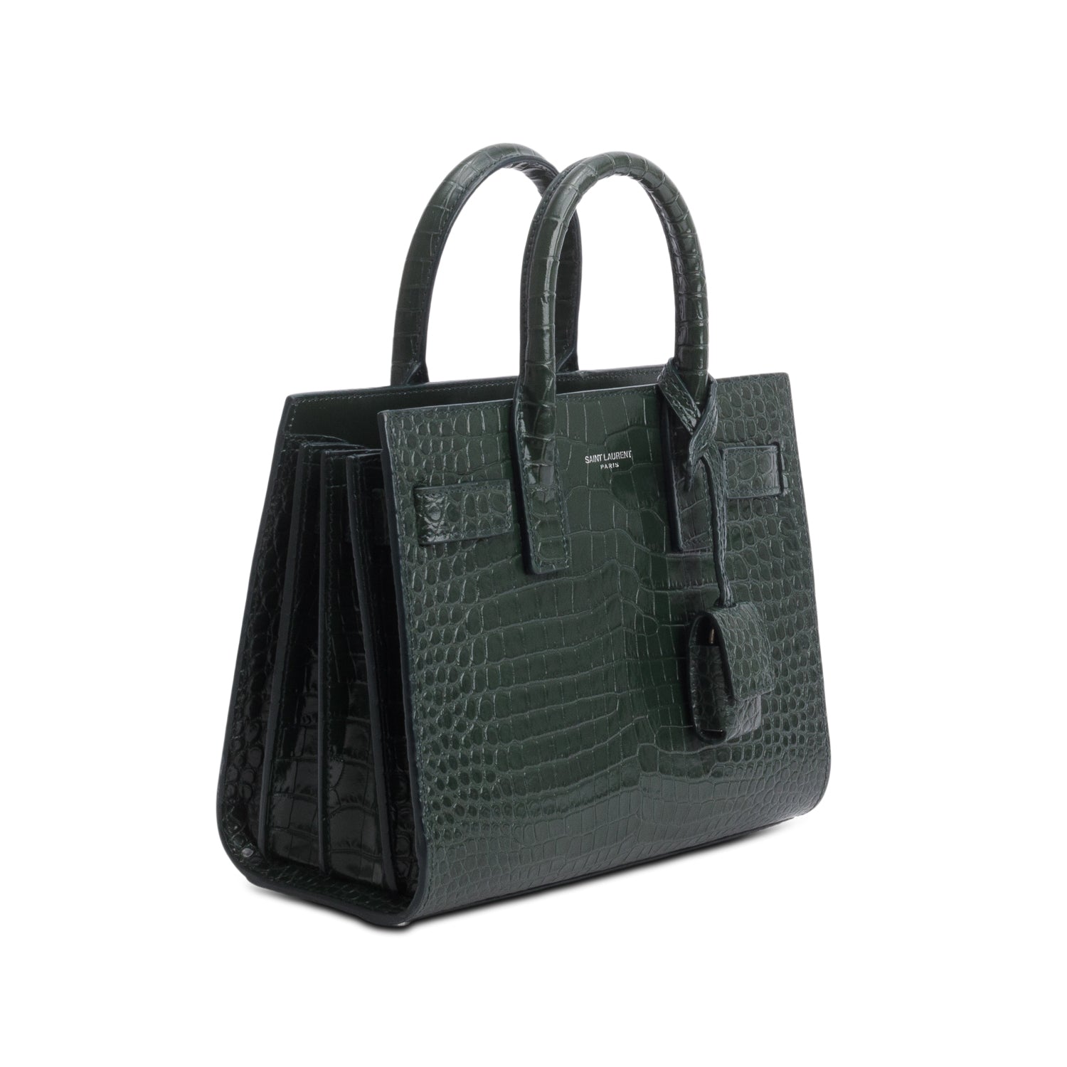 Saint Laurent 2022 Green Crocodile Embossed Leather Nano Sac De Jour w/ Strap