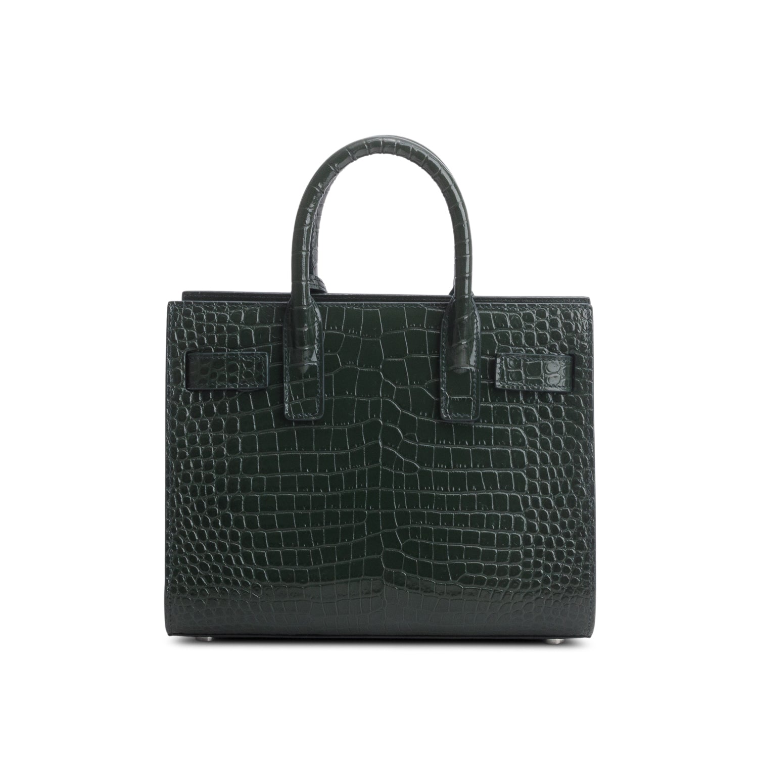 Saint Laurent 2022 Green Crocodile Embossed Leather Nano Sac De Jour w/ Strap