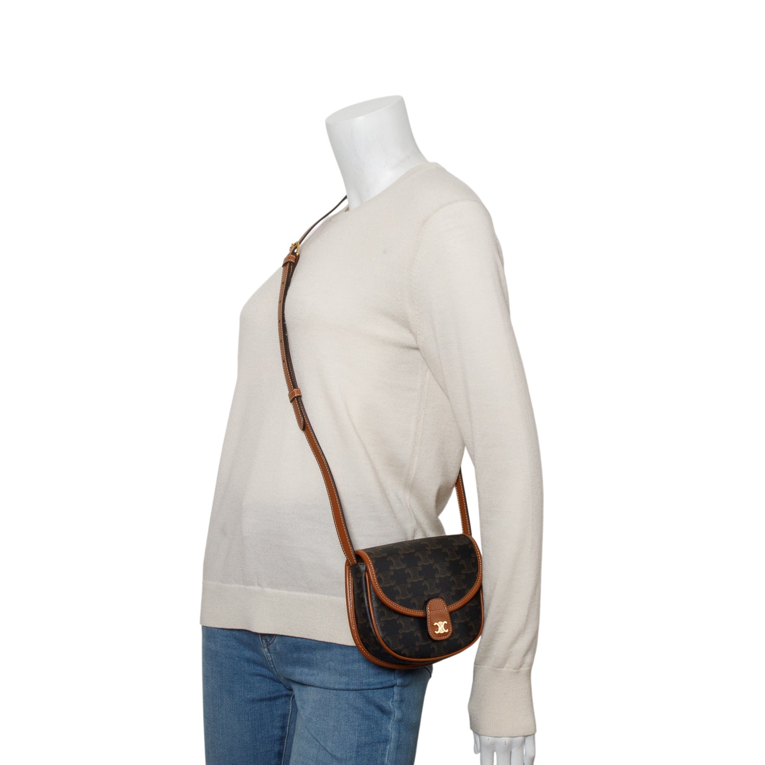 Celine 2023 Canvas Calfskin Triomphe Mini Besace