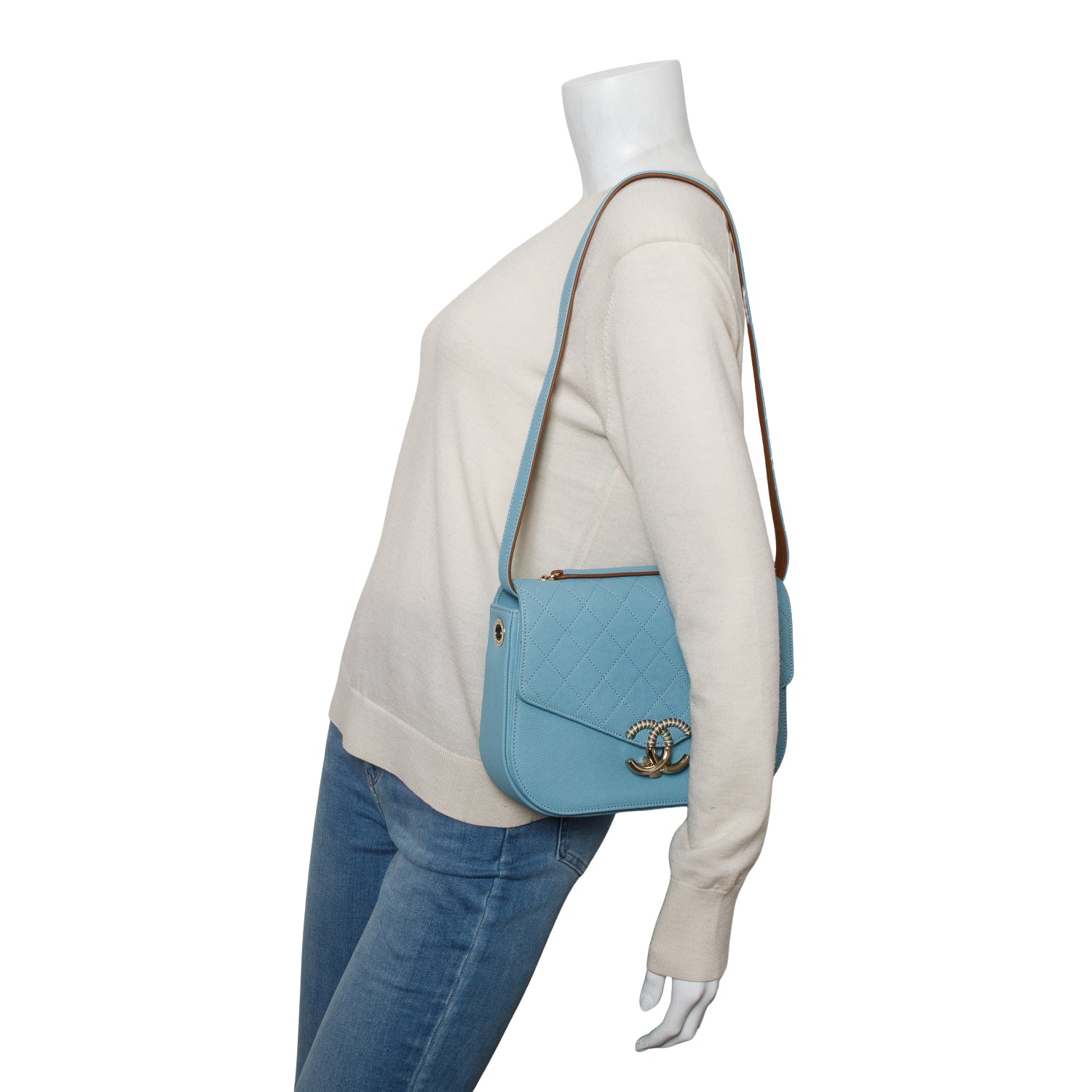 Chanel Blue Caviar Quilted Leather Paris-Cuba Thread Around Flap Bag w/ Authenticity Card