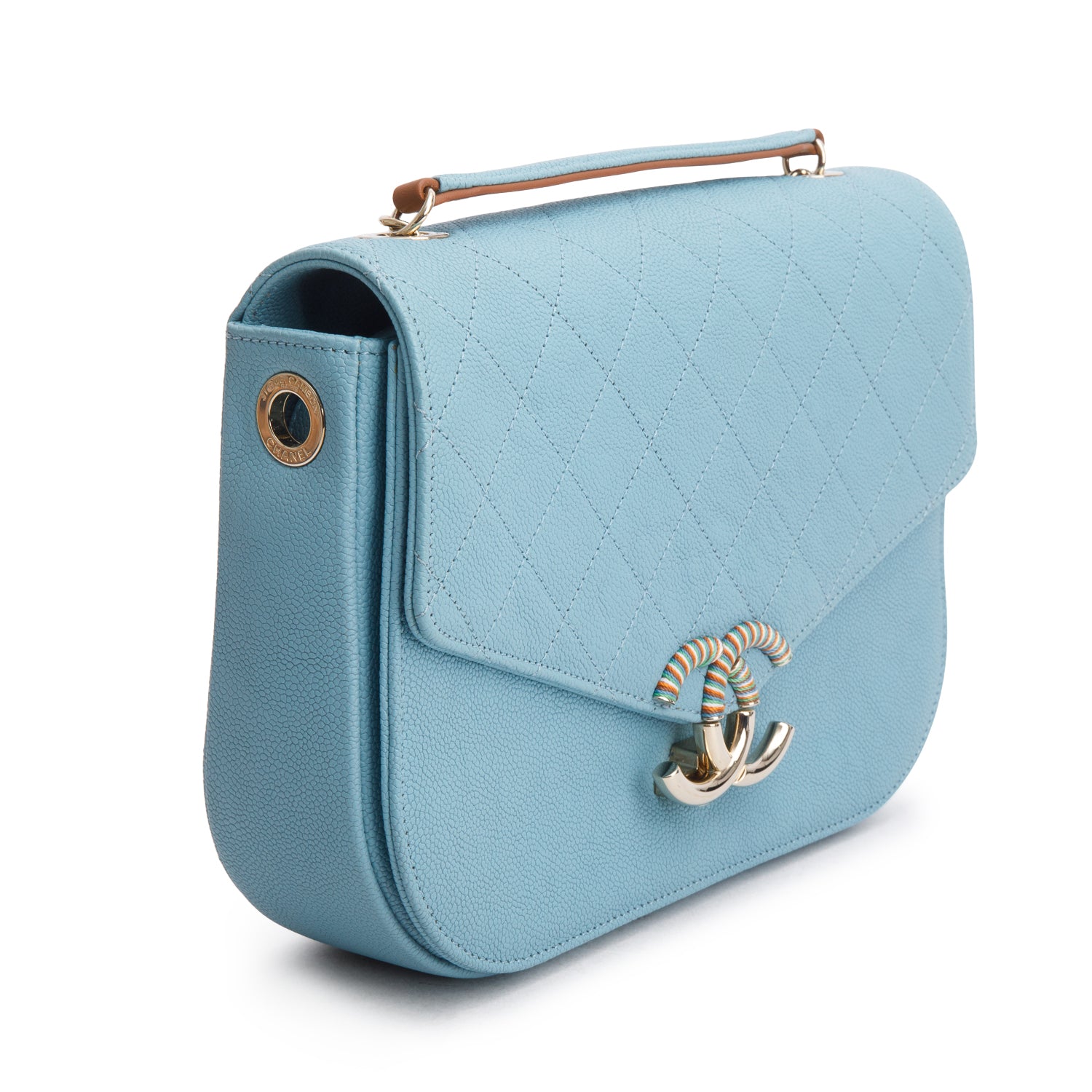 Chanel Blue Caviar Quilted Leather Paris-Cuba Thread Around Flap Bag w/ Authenticity Card