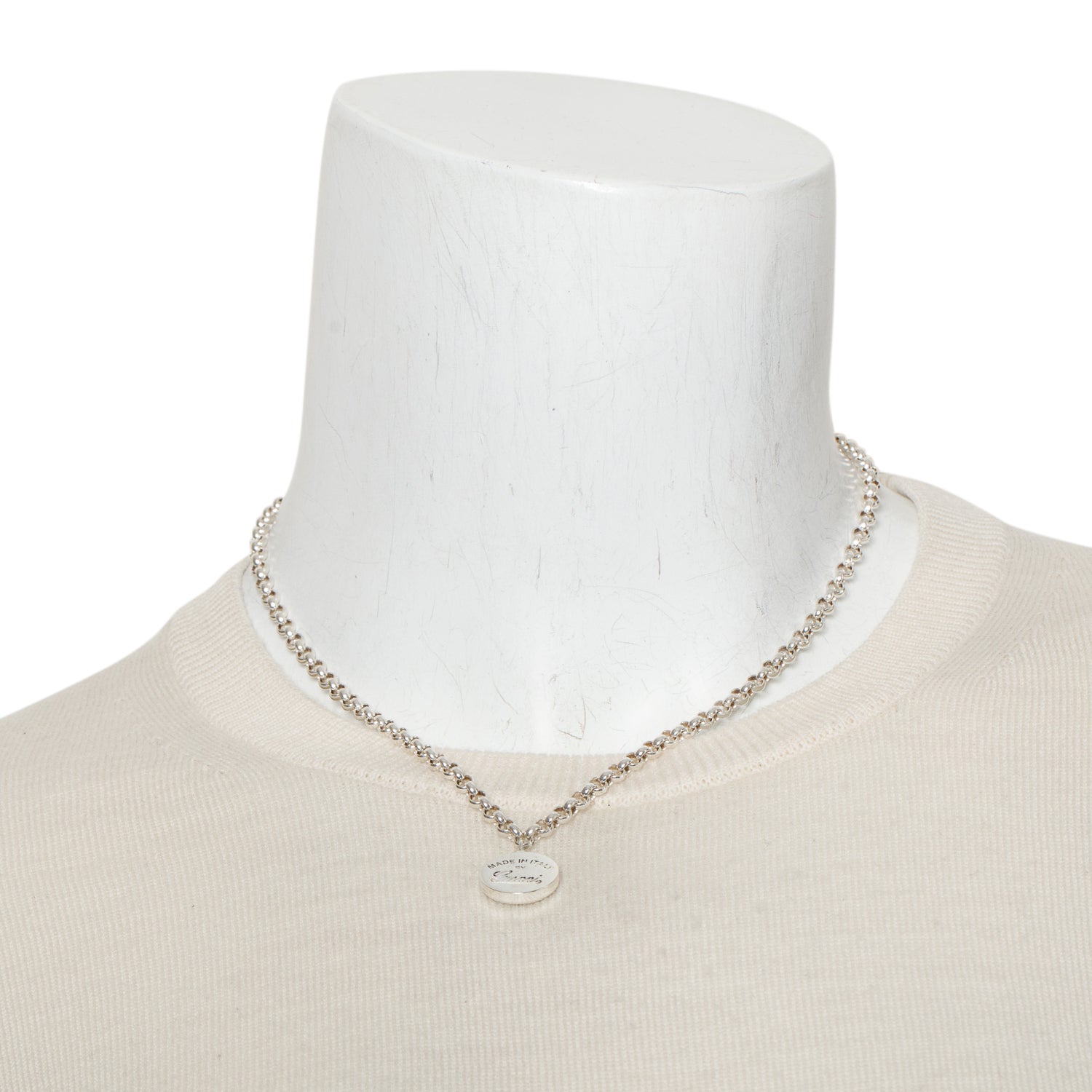 Gucci Sterling Silver Trademark Round Pendant Necklace w/ Box