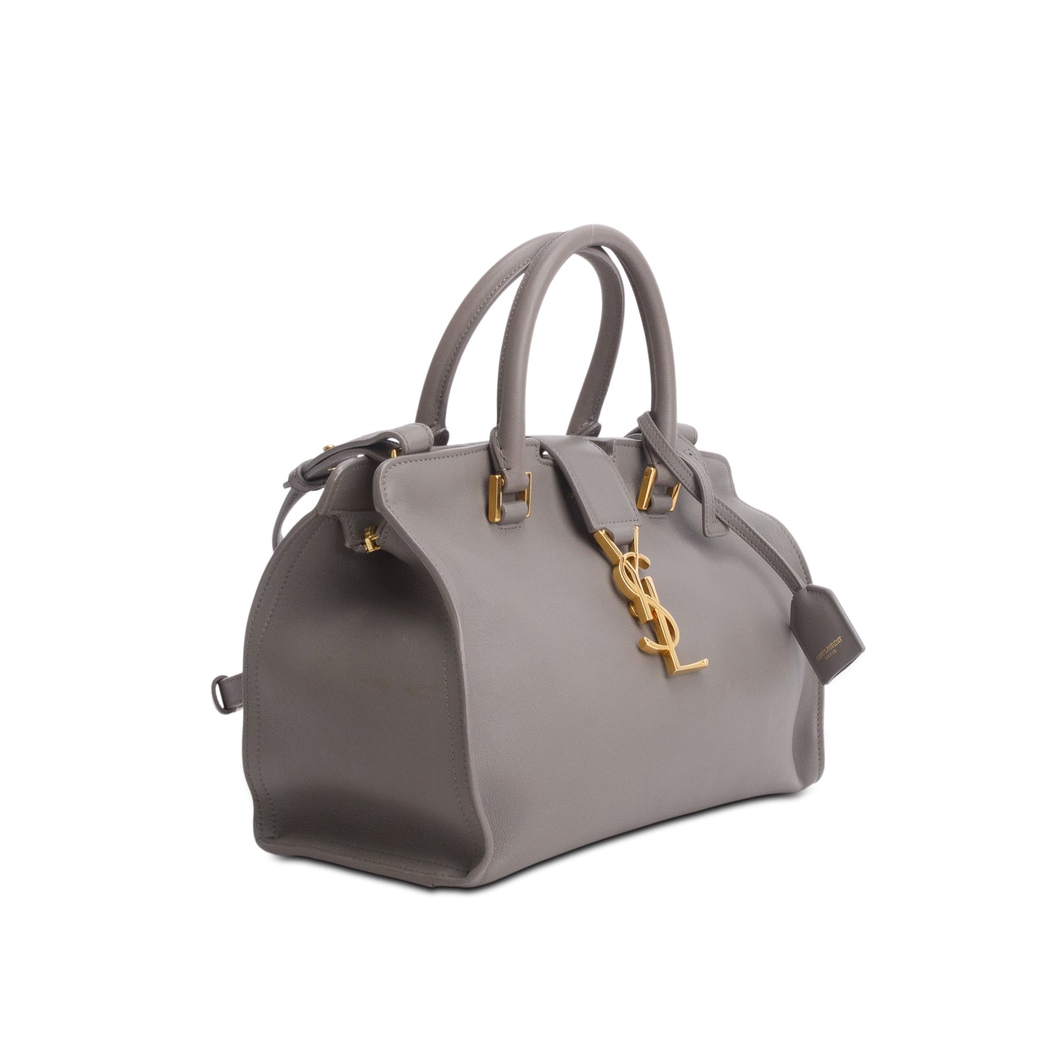 Saint Laurent Grey Calfskin Leather Baby Cabas Tote Bag w/ Strap
