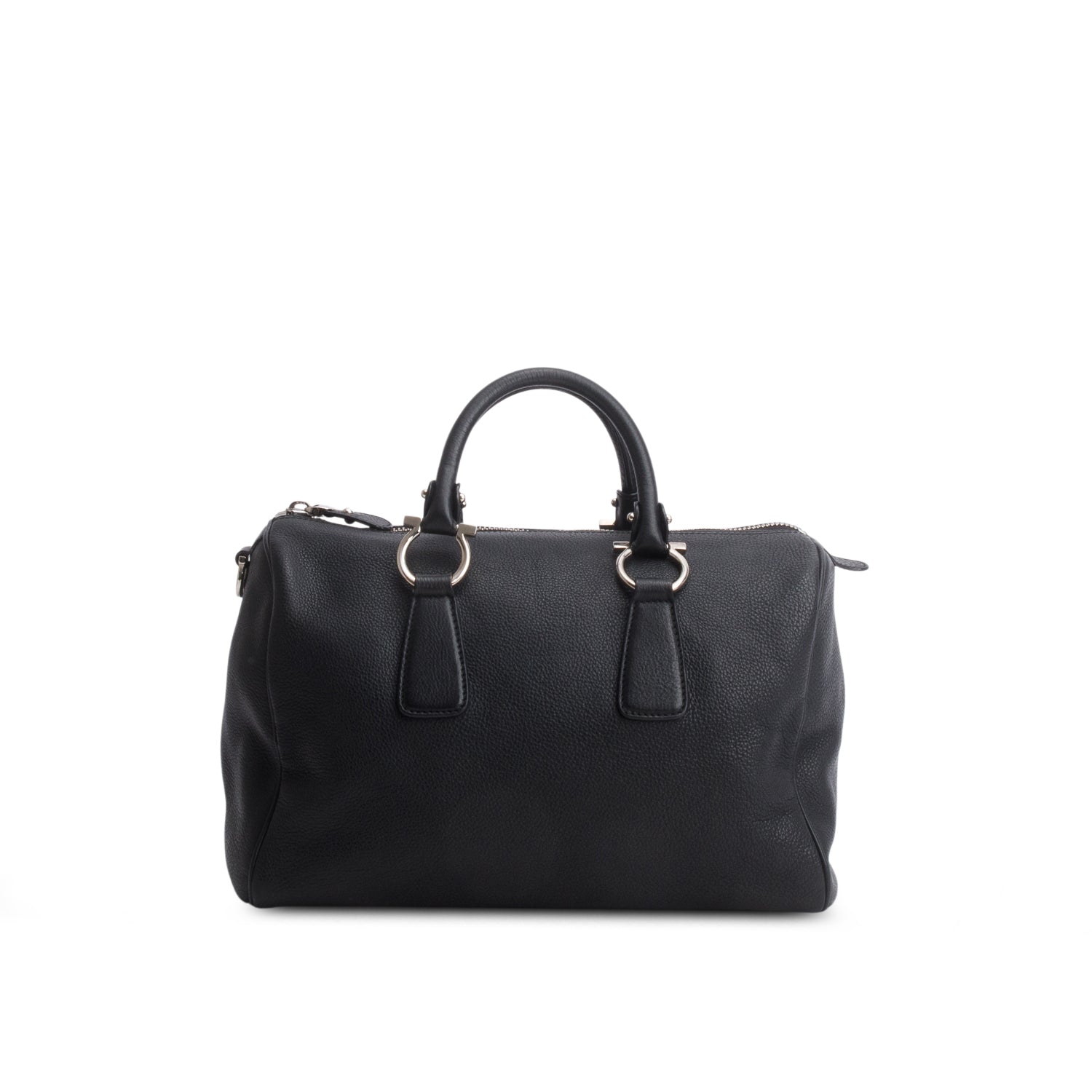 Ferragamo Black Grained Calfskin Isabel Boston Bag