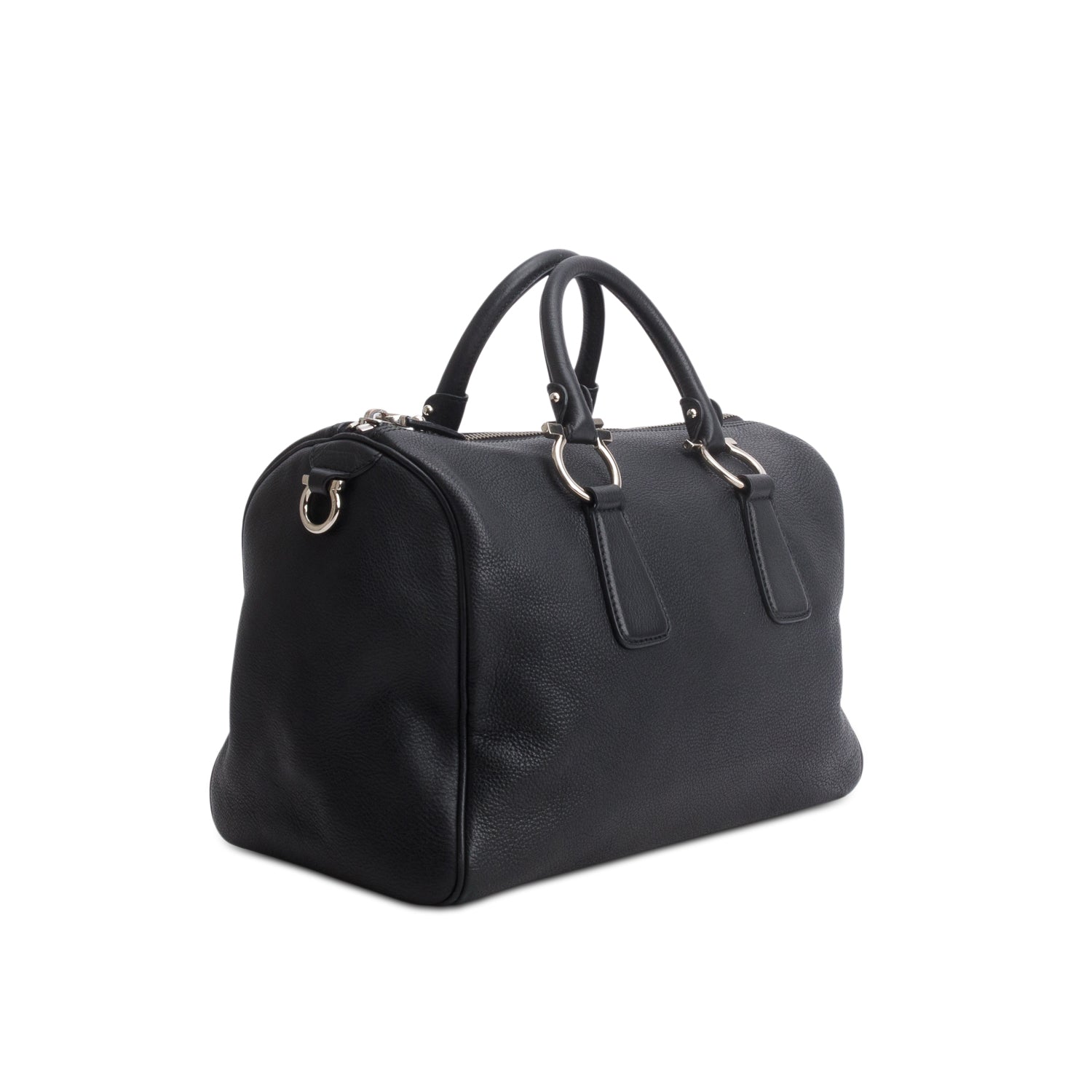 Ferragamo Black Grained Calfskin Isabel Boston Bag