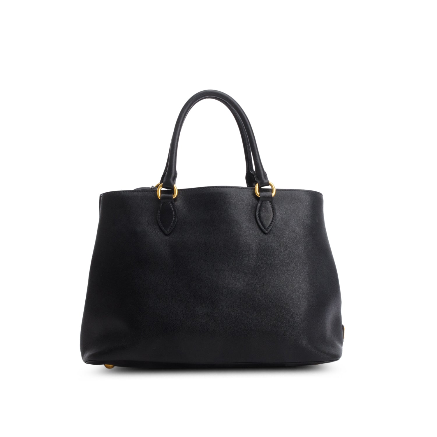 Prada Black Glace Calfskin Embossed Logo Tote w/ Strap